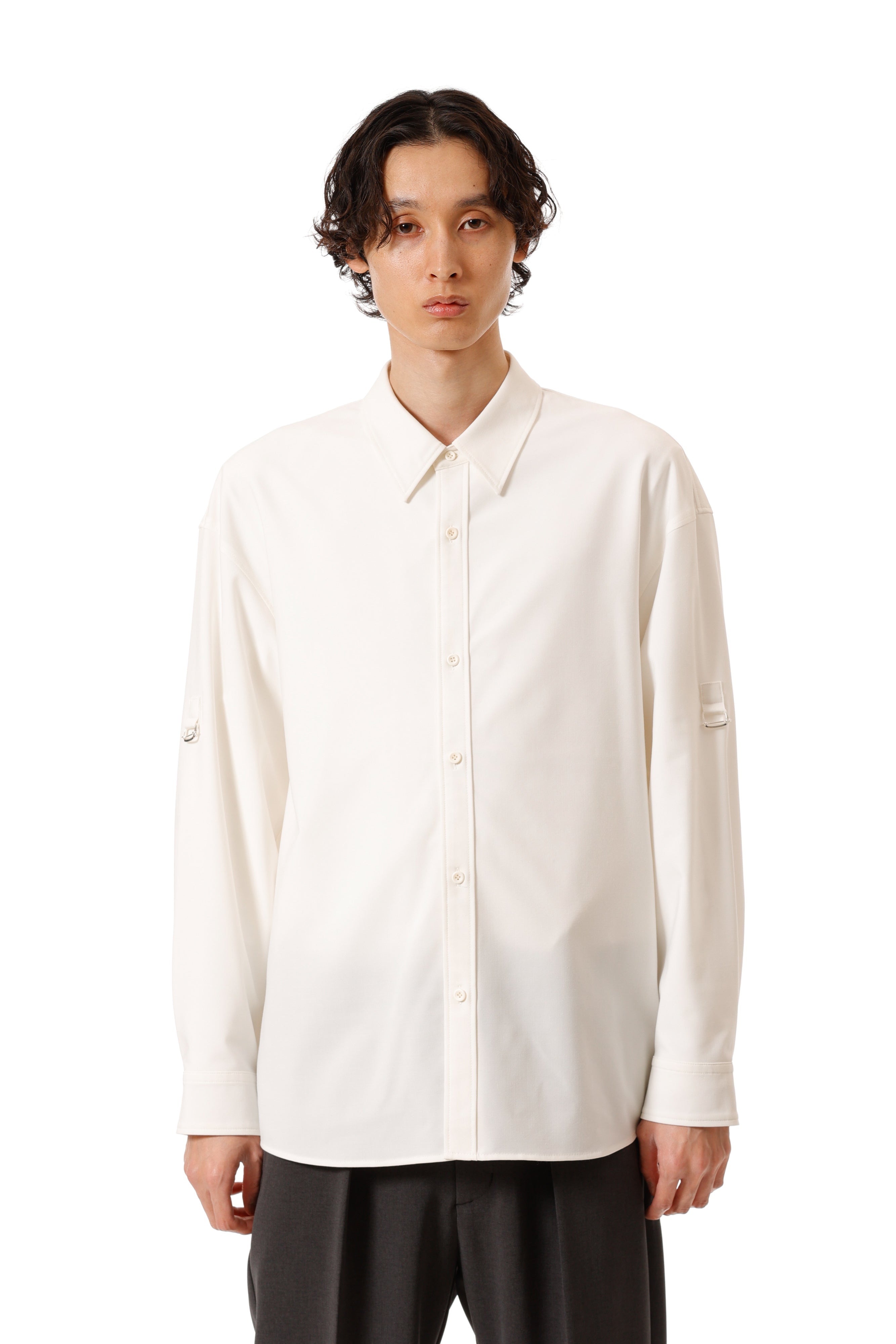 AS52-055 ポリエステル/レーヨンストレッチトロピカル ストラップスリーブ L/Sシャツ