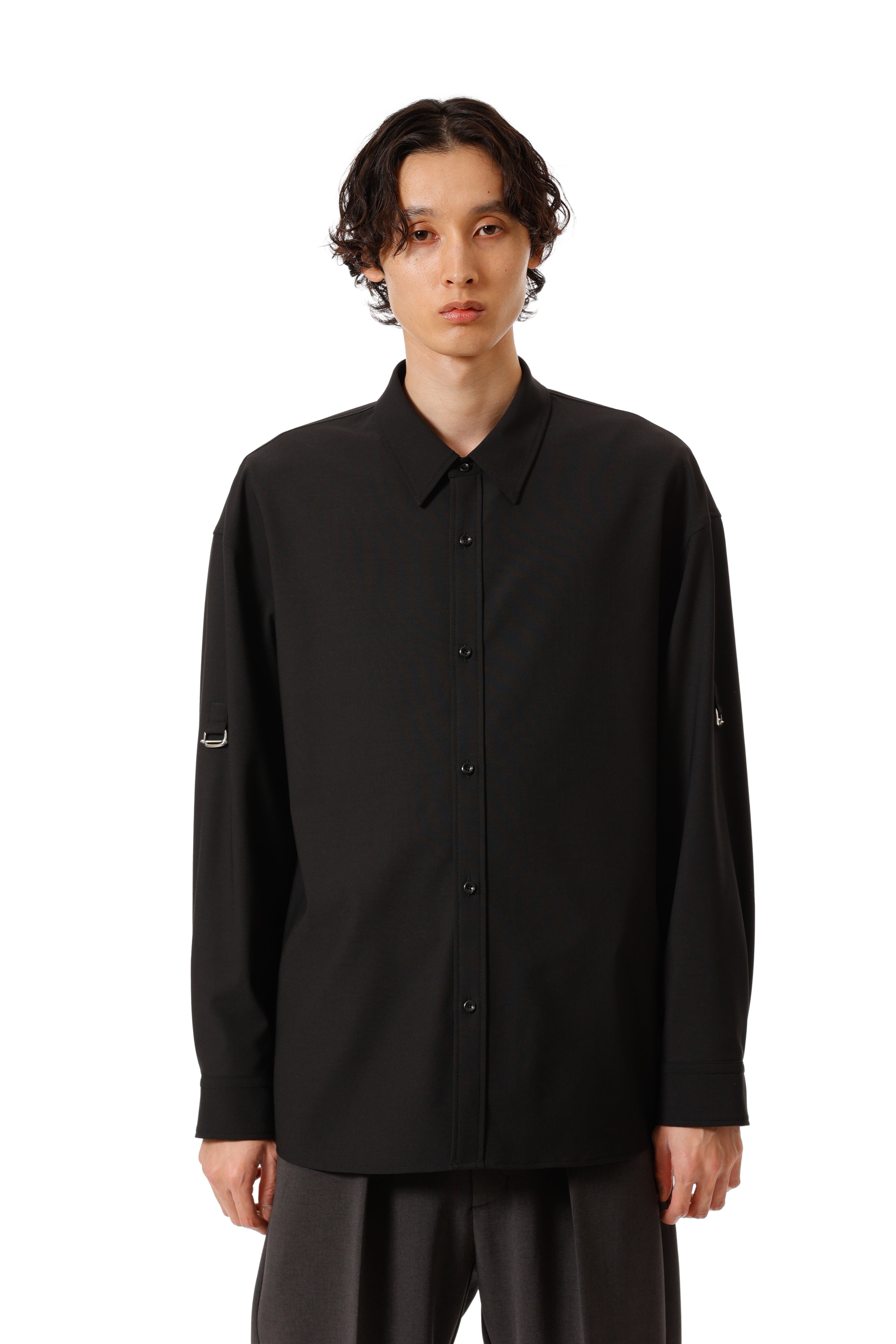 AS52-055 ポリエステル/レーヨンストレッチトロピカル ストラップスリーブ L/Sシャツ