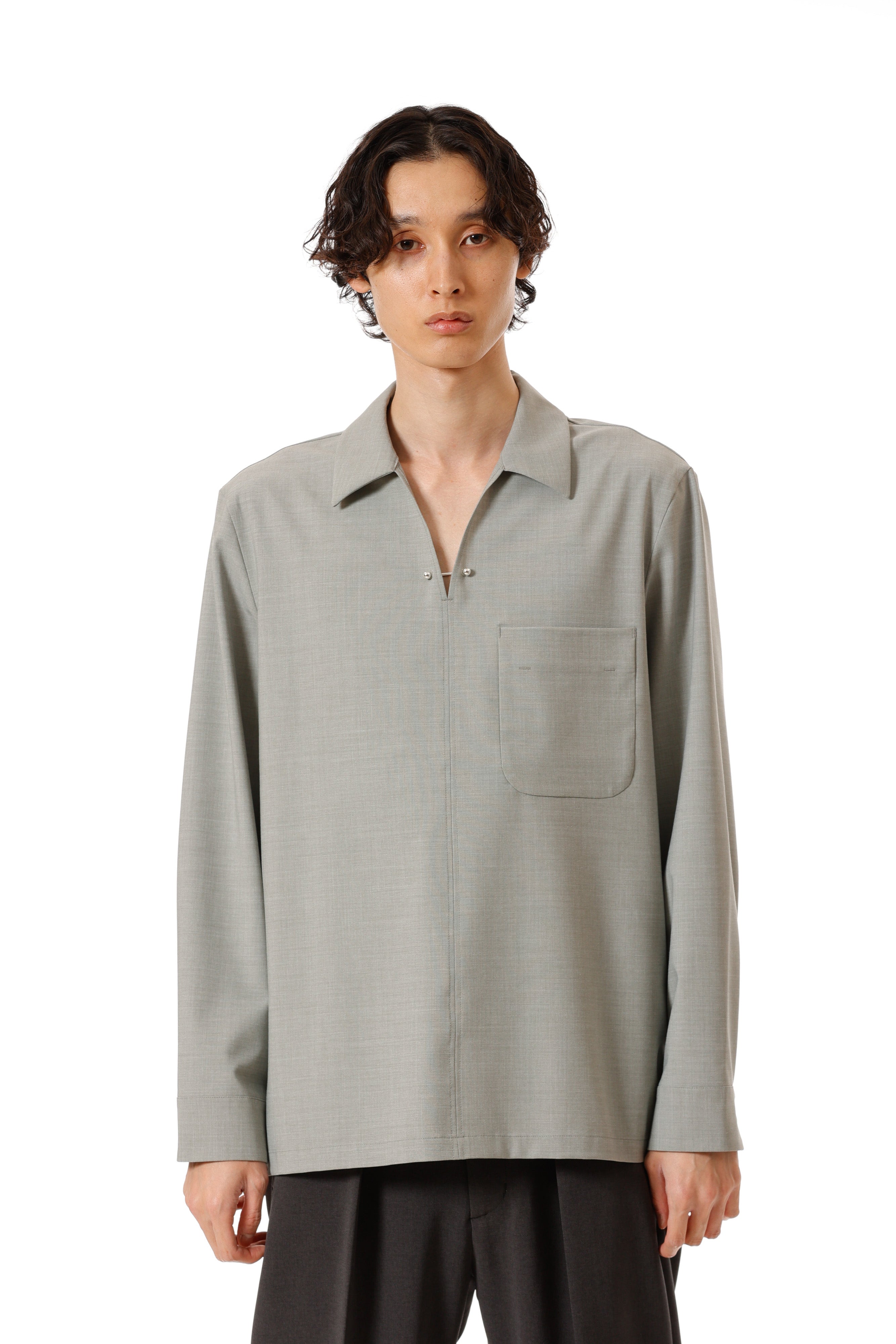 AS52-056 ポリエステル/レーヨンストレッチトロピカル スキッパー L/Sシャツ