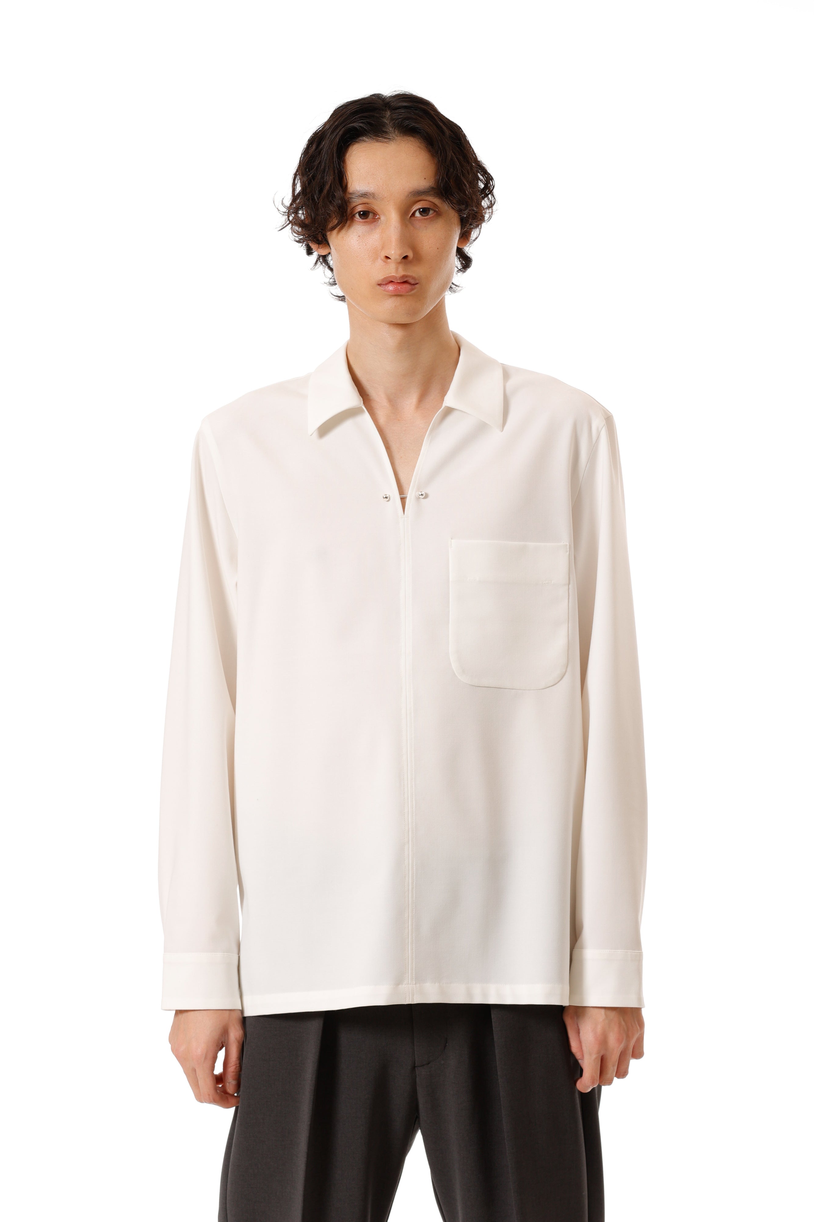 AS52-056 ポリエステル/レーヨンストレッチトロピカル スキッパー L/Sシャツ