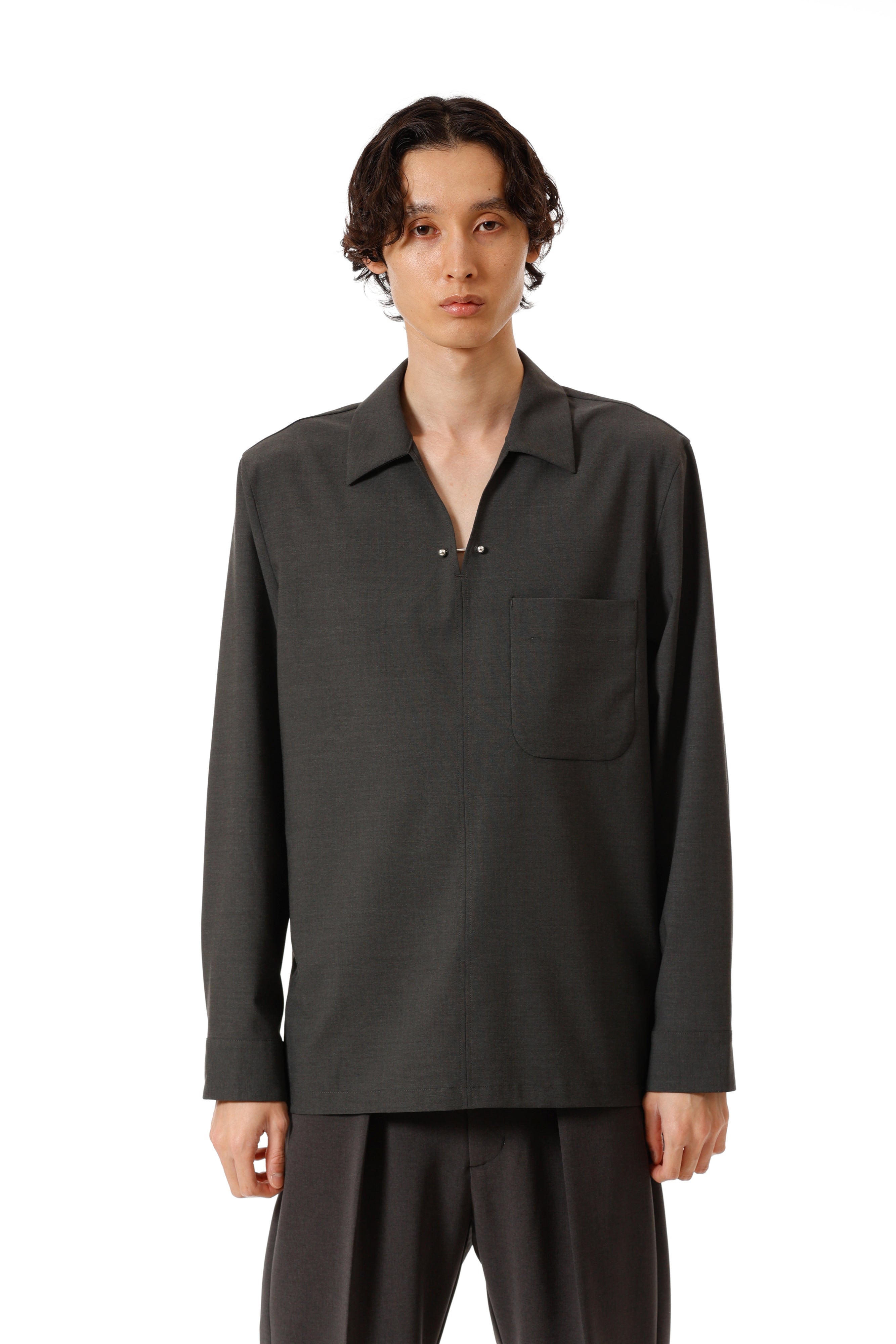 AS52-056 ポリエステル/レーヨンストレッチトロピカル スキッパー L/Sシャツ