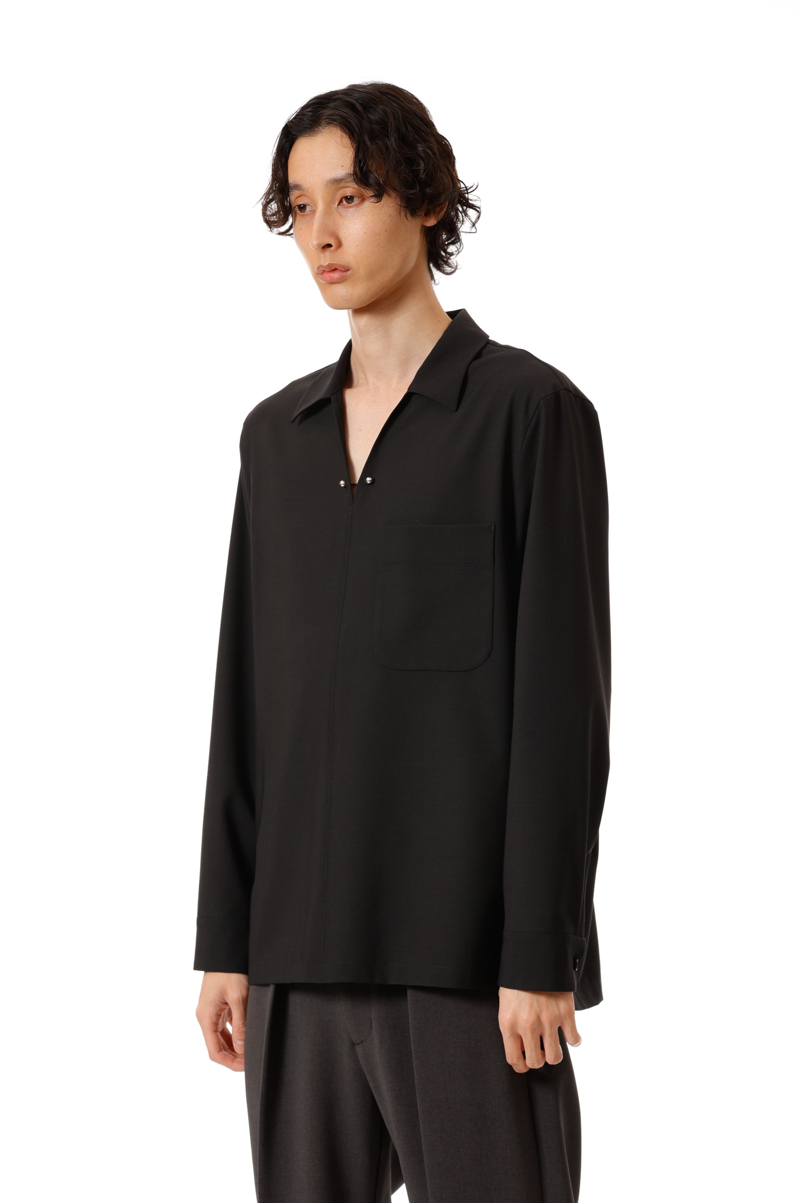 AS52-056 ポリエステル/レーヨンストレッチトロピカル スキッパー L/Sシャツ