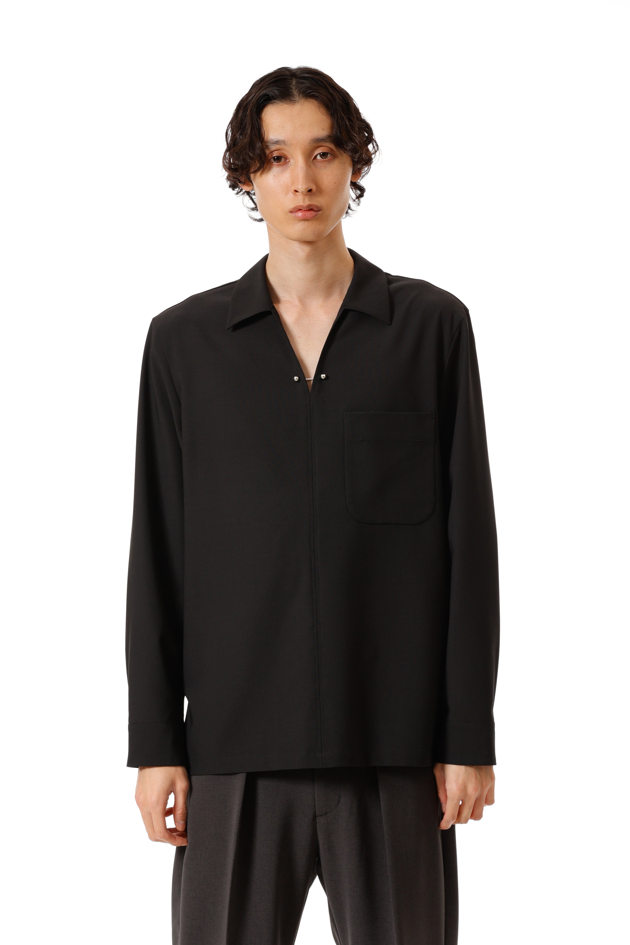 AS52-056 ポリエステル/レーヨンストレッチトロピカル スキッパー L/Sシャツ