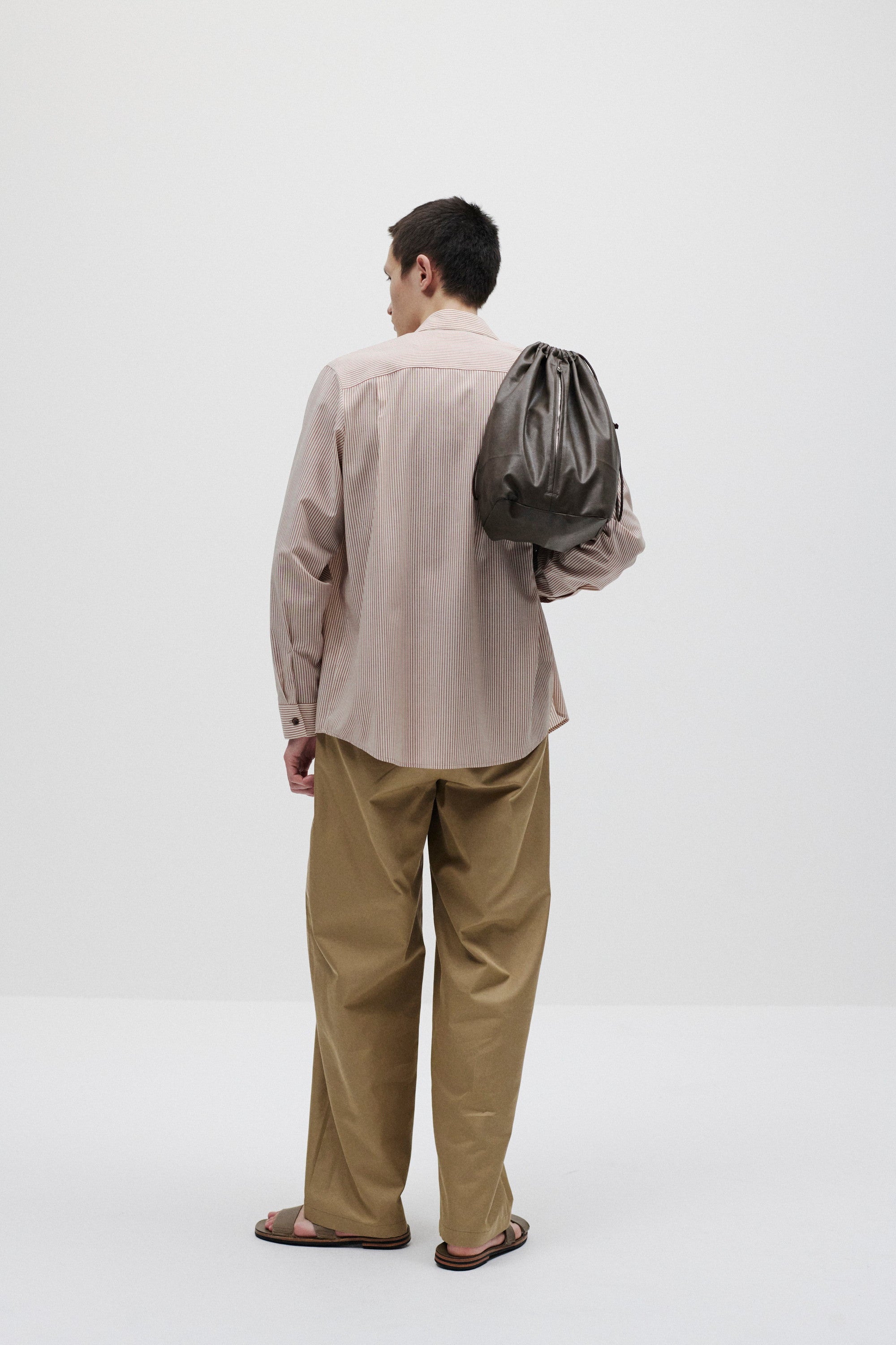 ウール/ポリエステル ストライプ L/Sシャツ