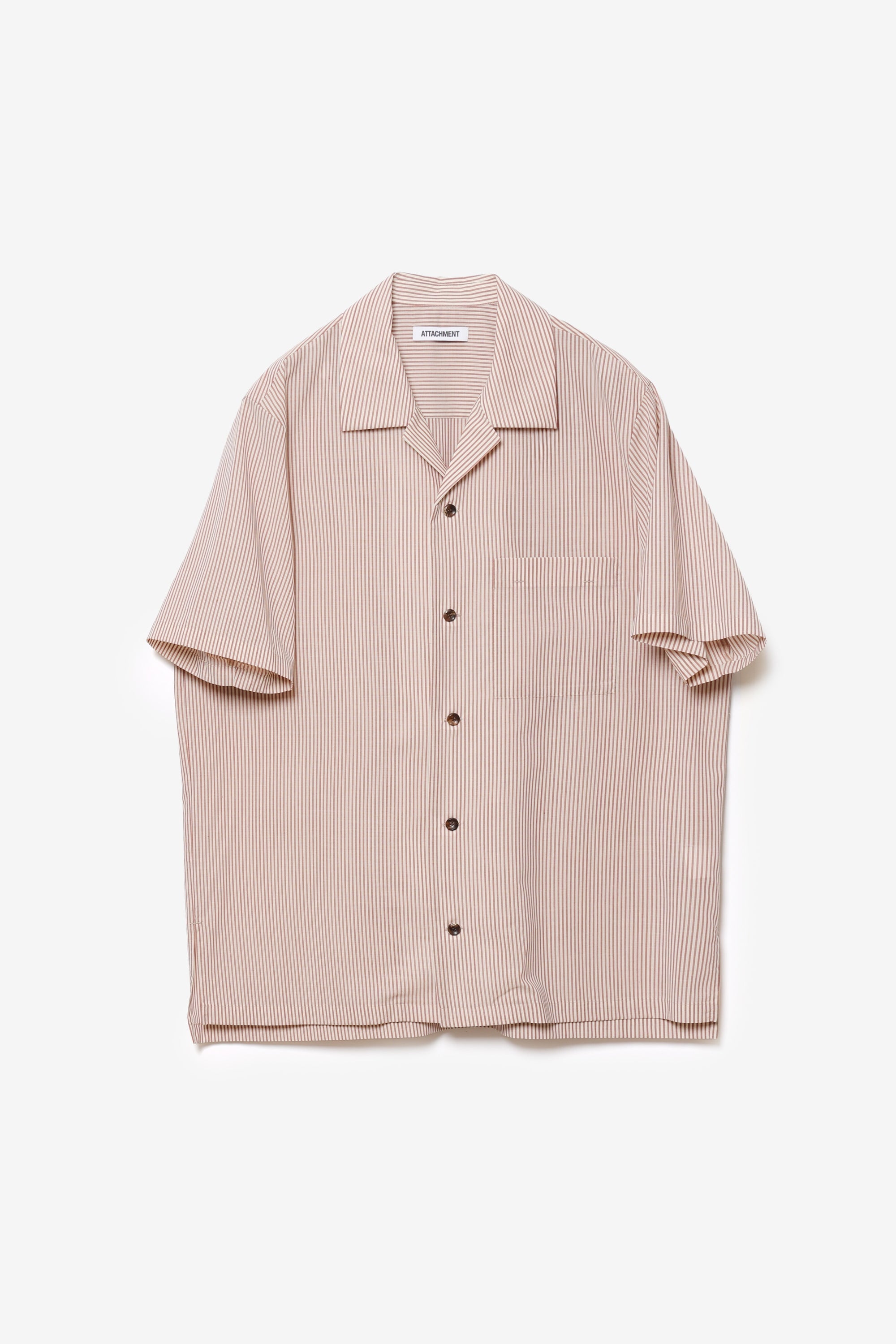 ウール/ポリエステル ストライプ オープンカラーS/S シャツ