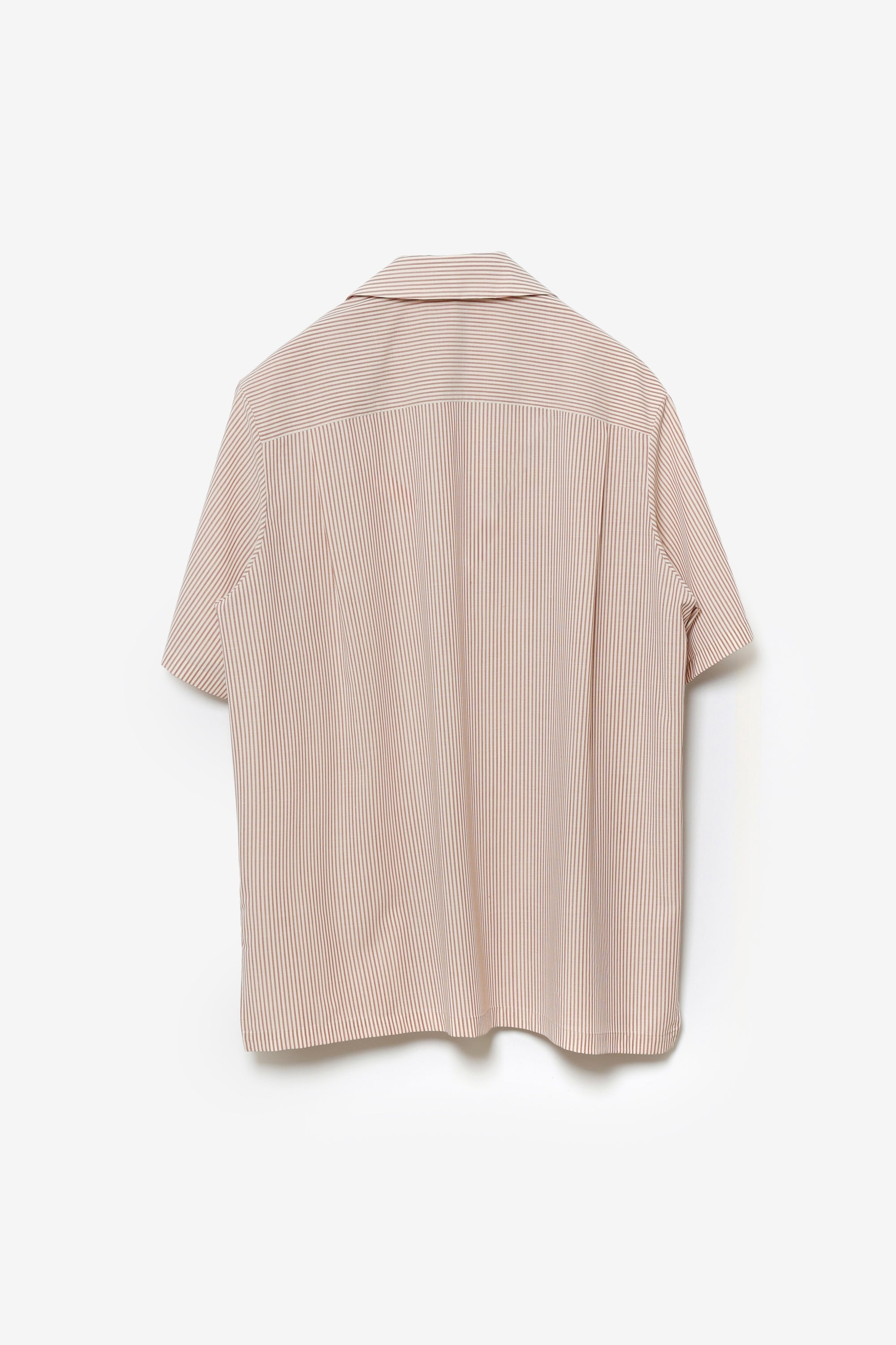 ウール/ポリエステル ストライプ オープンカラーS/S シャツ