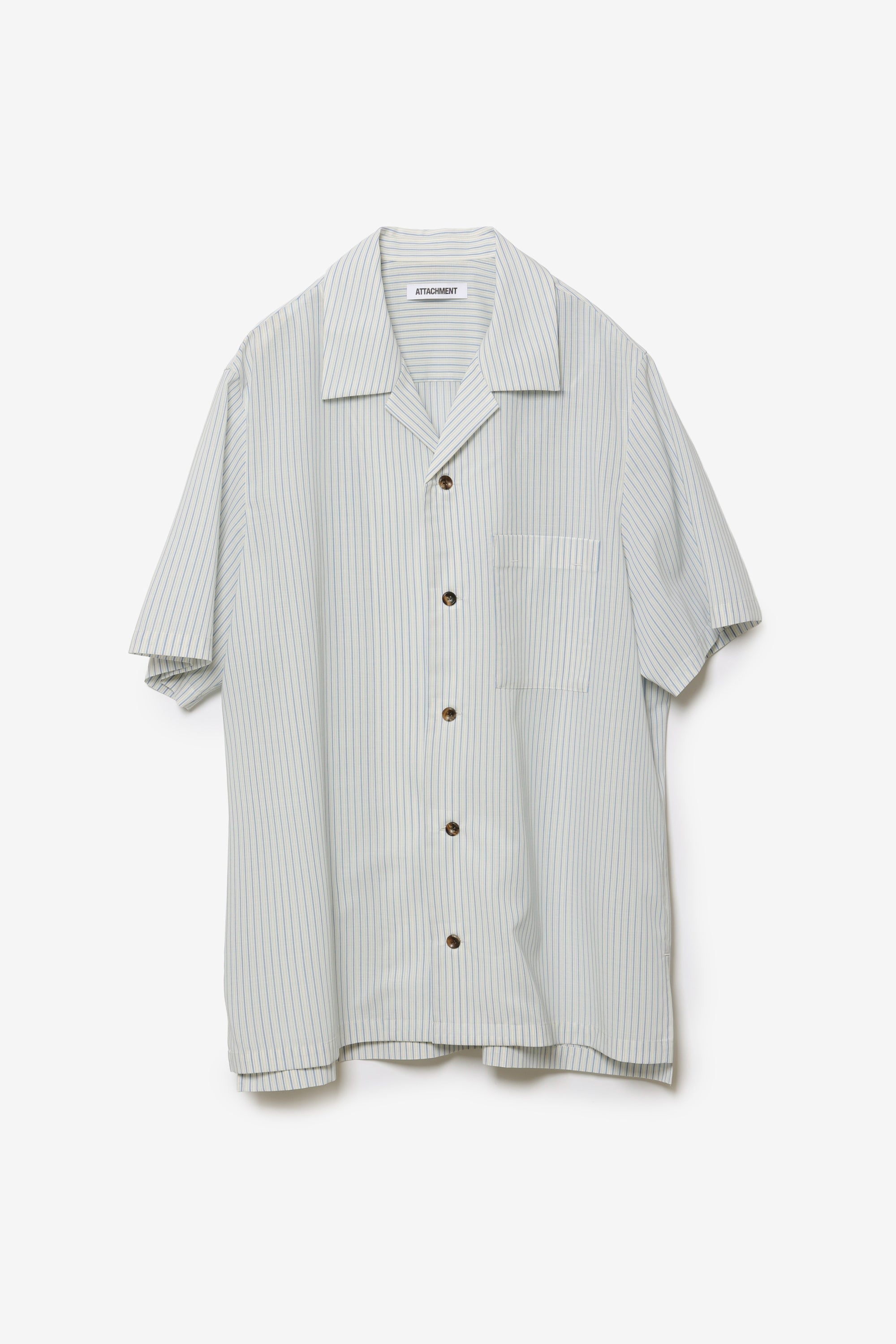 ウール/ポリエステル ストライプ オープンカラーS/S シャツ