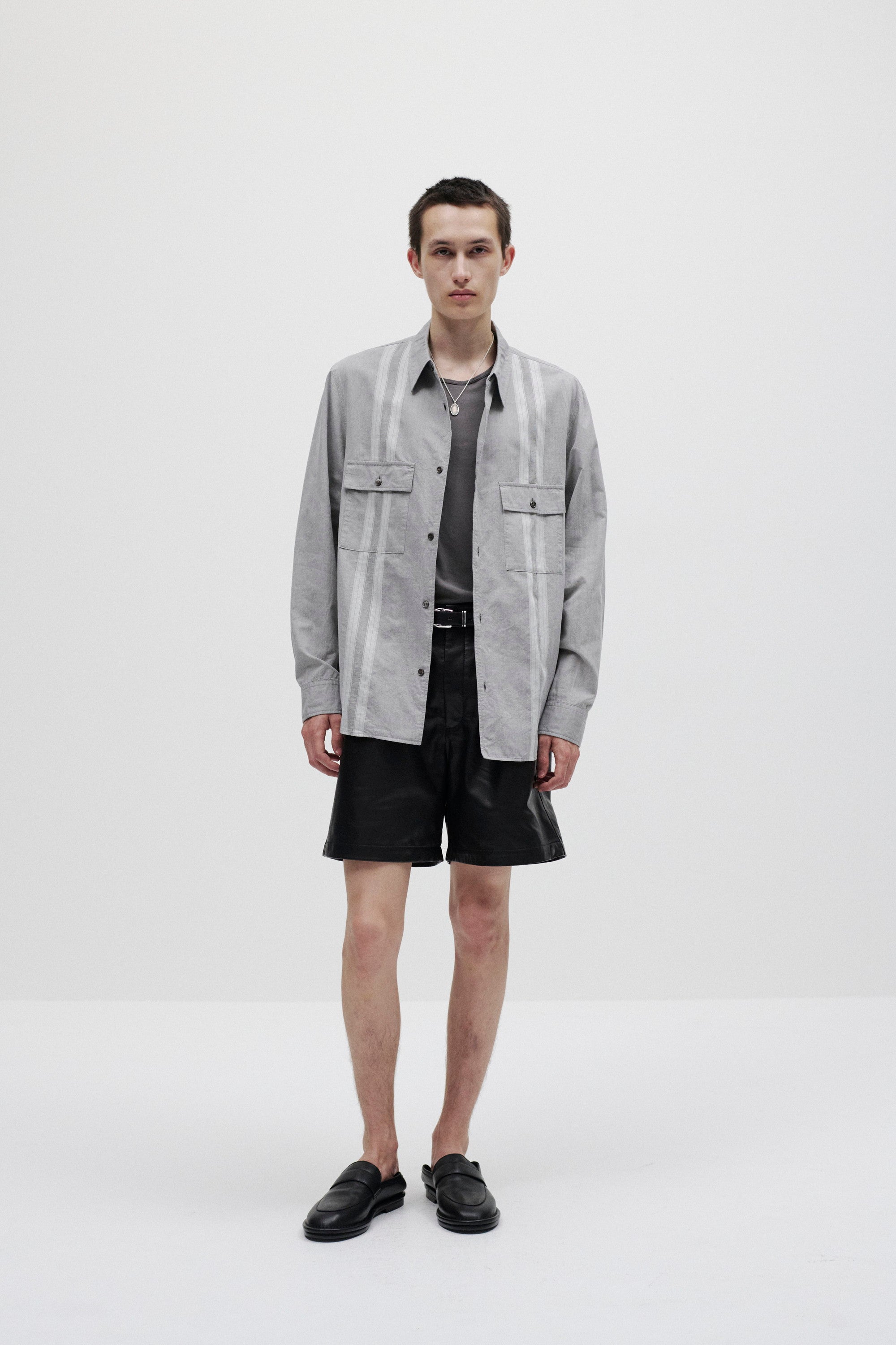 コットン/テンセル ジャカードローン パッチポケットL/S シャツ