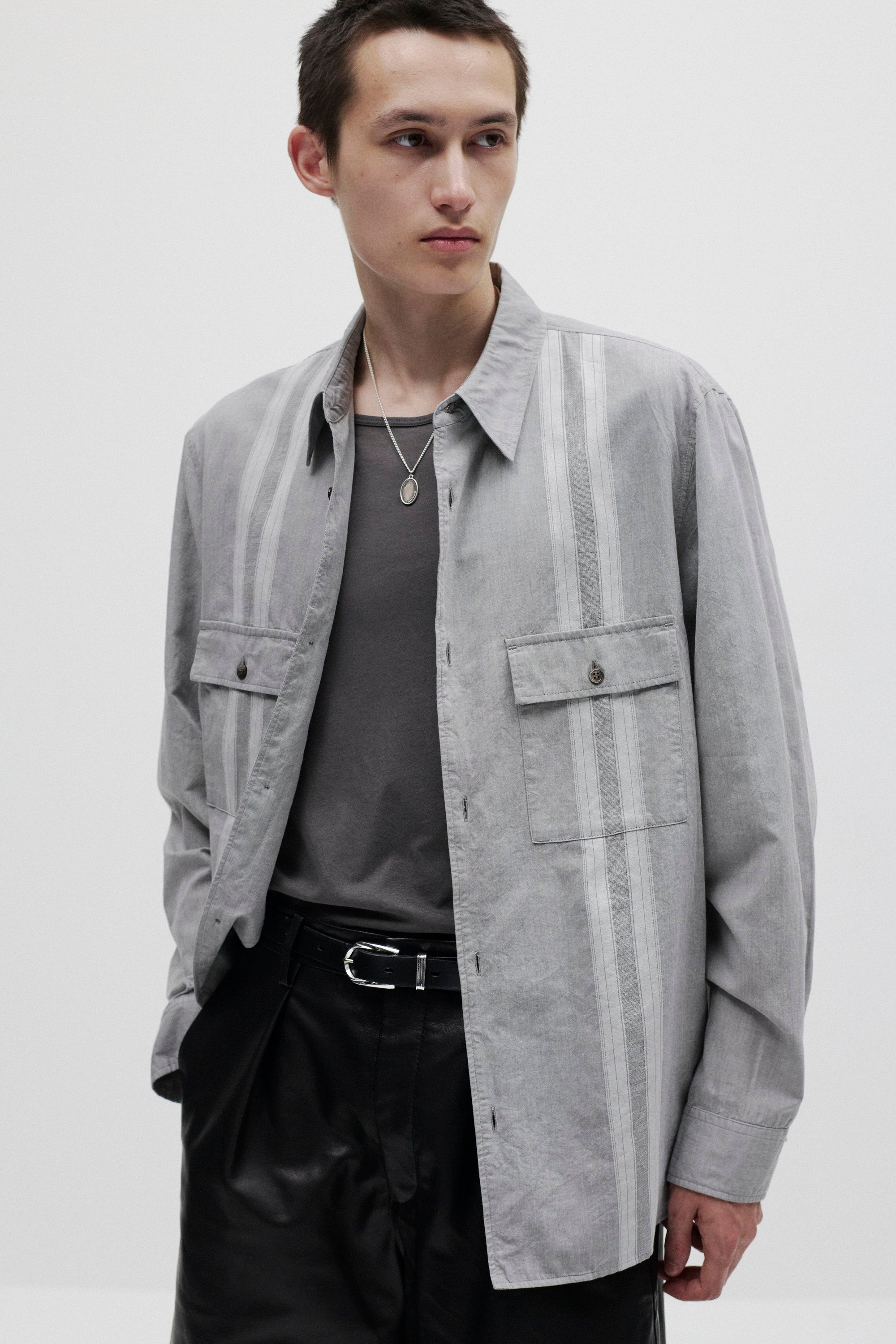 コットン/テンセル ジャカードローン パッチポケットL/S シャツ