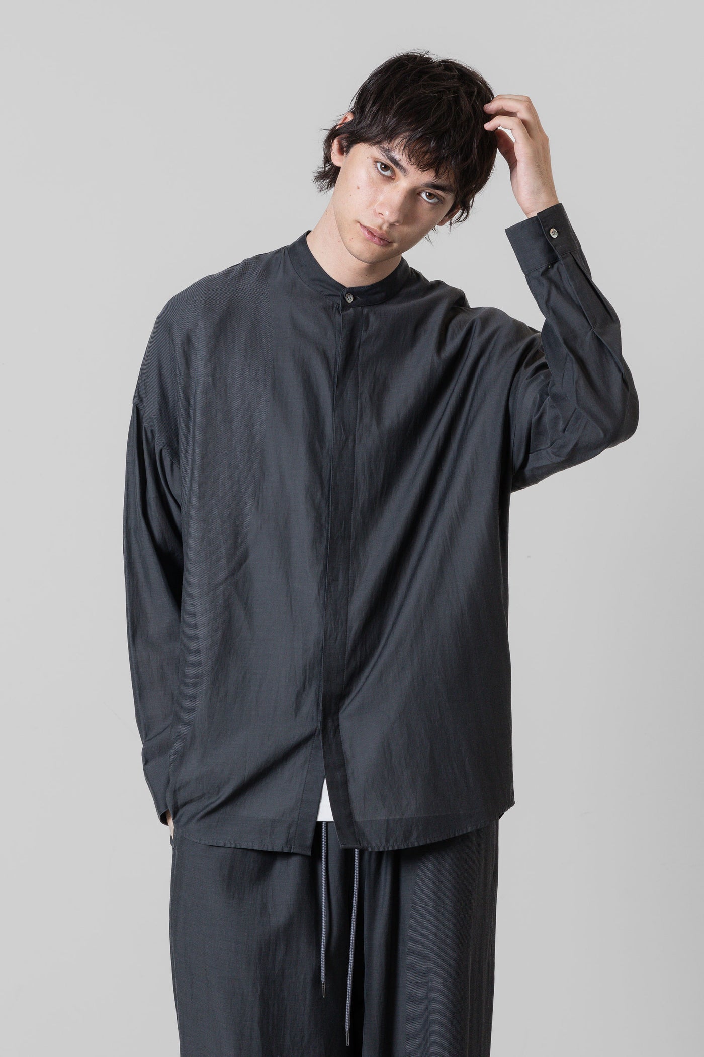 Released in February AS41-070 Rayon/Cotton Jacquard Oversized Band Collar Shirt L/S