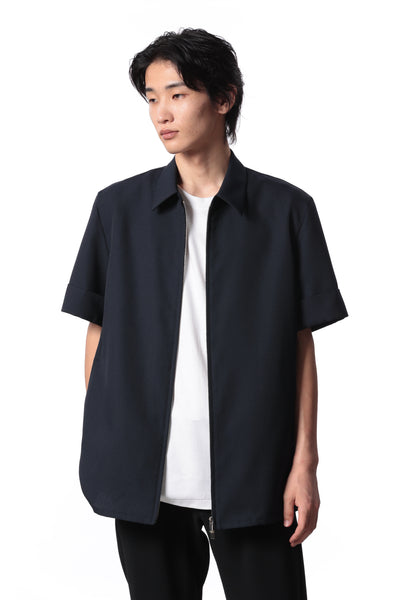 AS41-006 Polyester/wool gabardine zip-up shirt S/S