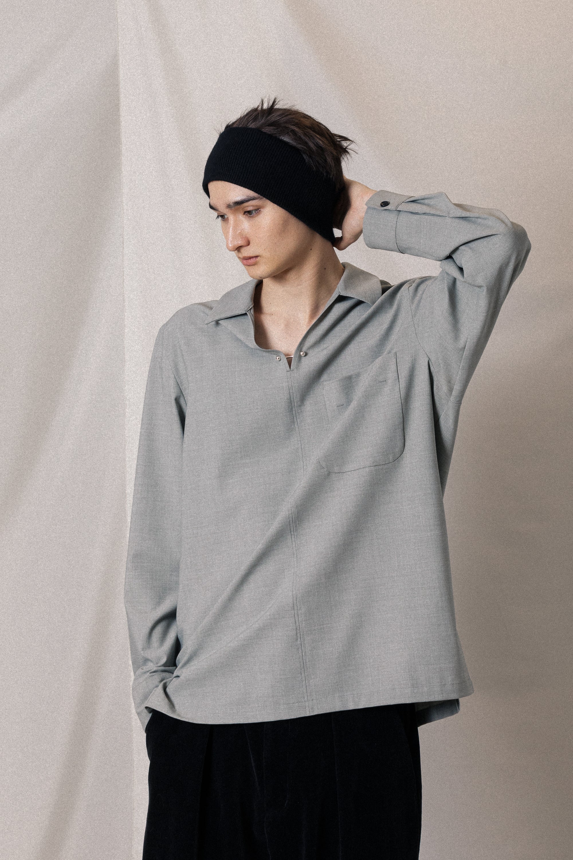 AS52-056 ポリエステル/レーヨンストレッチトロピカル スキッパー L/S