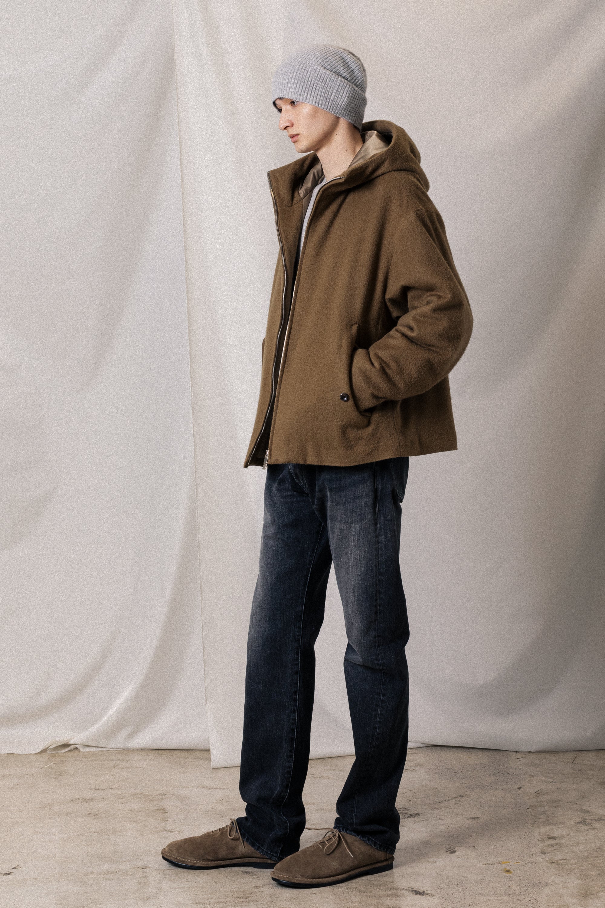 AB52-043 ウールシャギー パディングフードジャケット