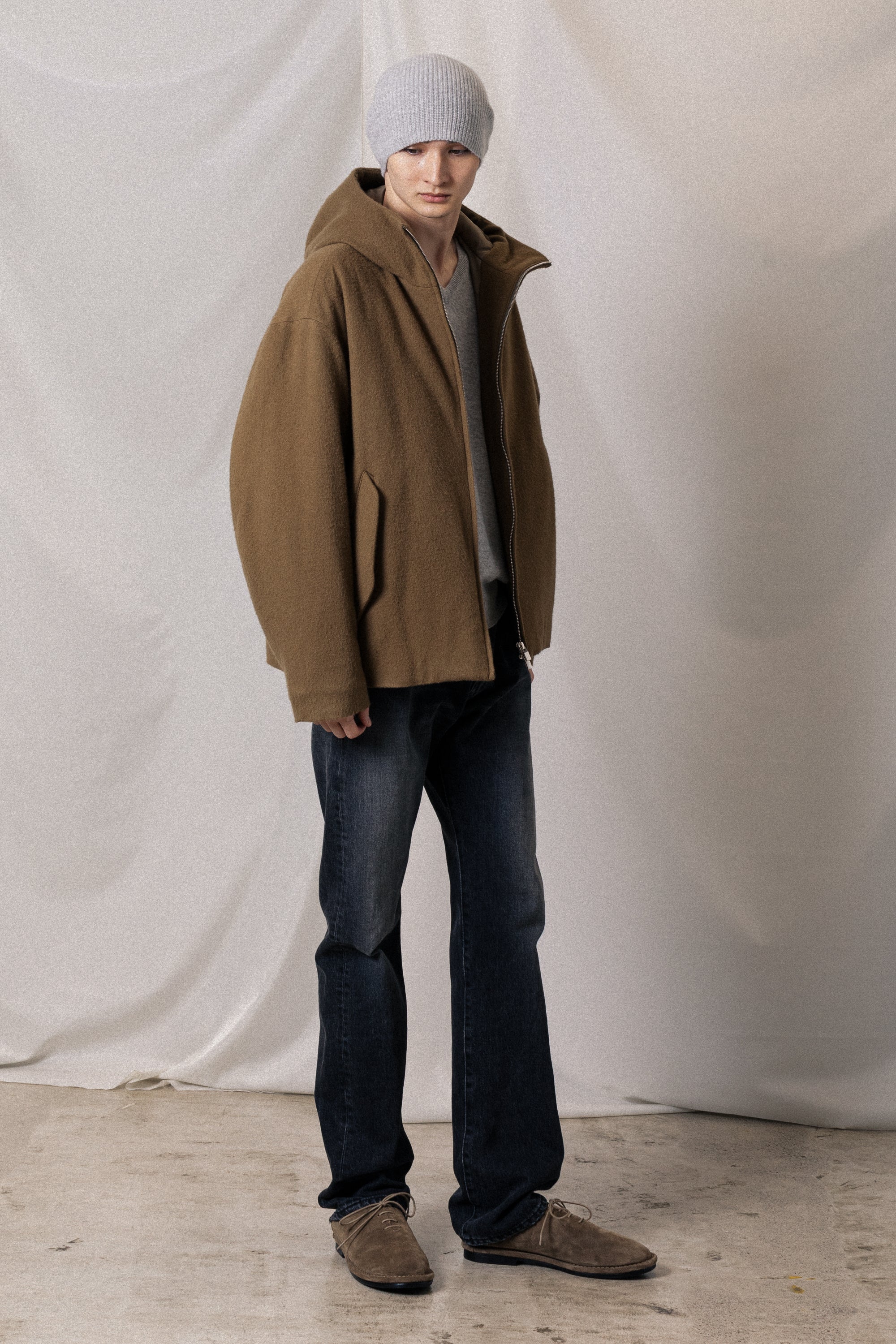 AB52-043 ウールシャギー パディングフードジャケット