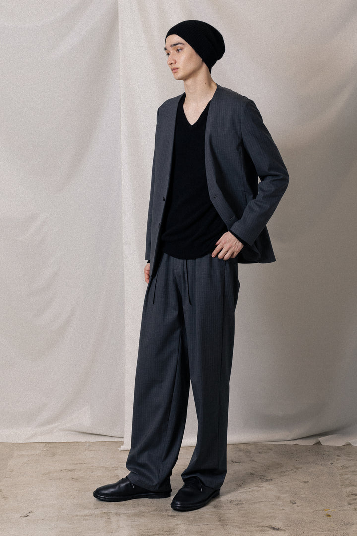 AG52-074 ポリエステル/ウール/シルクギャバジン ノーカラージャケット