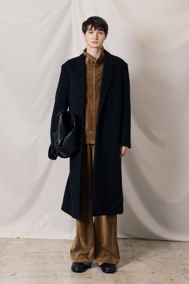 AC52-027 ウールダブルメルトン ノーカラーマキシコート