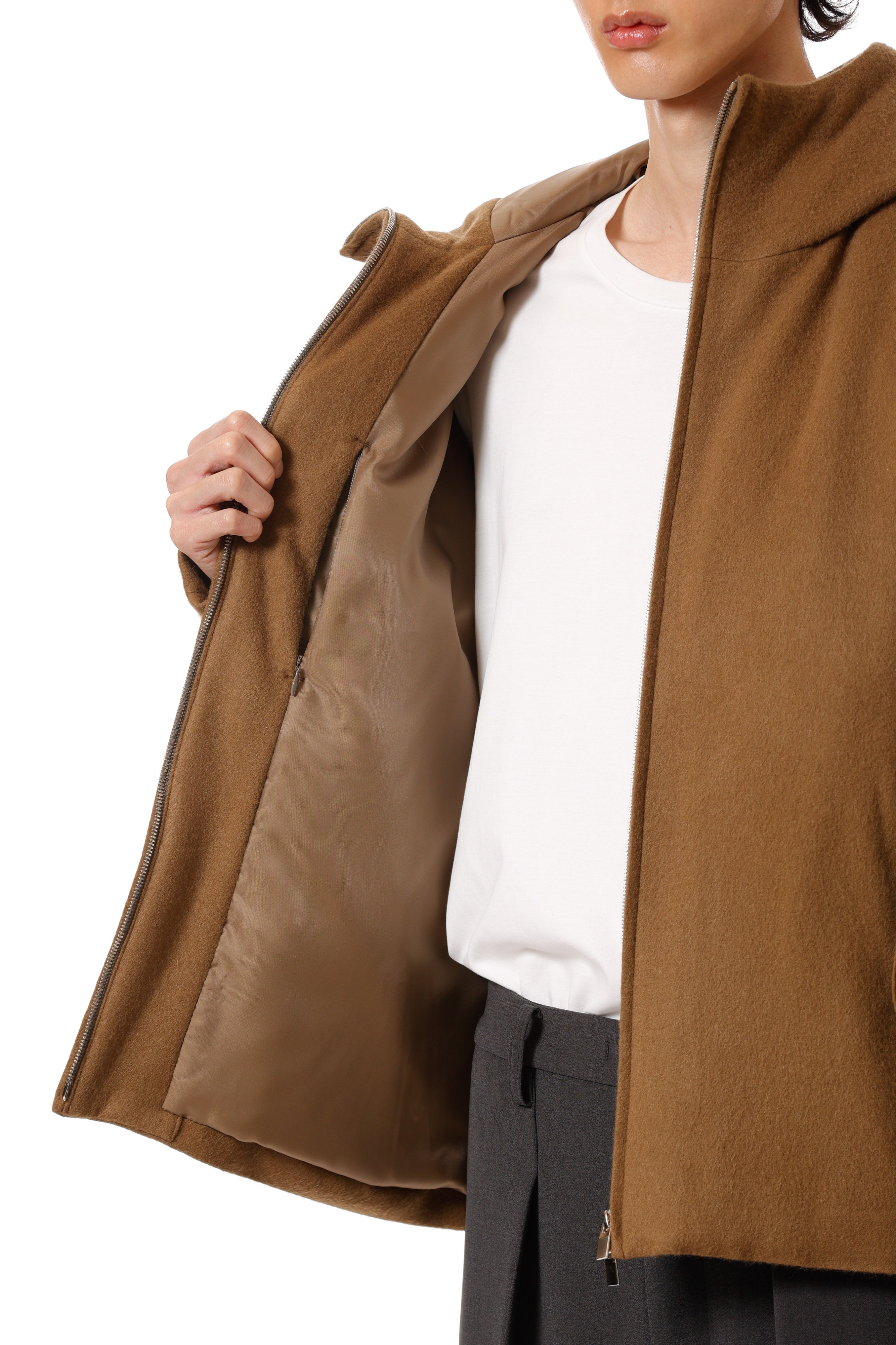 AB52-043 ウールシャギー パディングフードジャケット