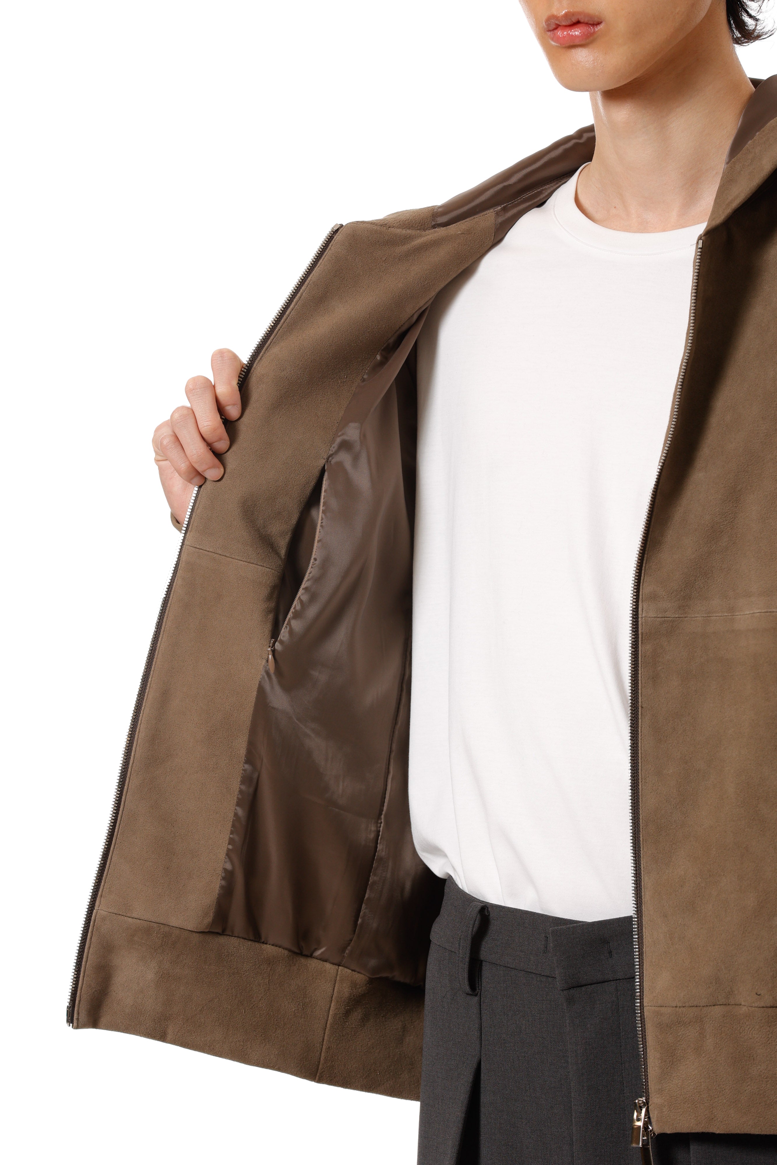 AB52-061 ストレッチシープレザー ジップアップフーディ