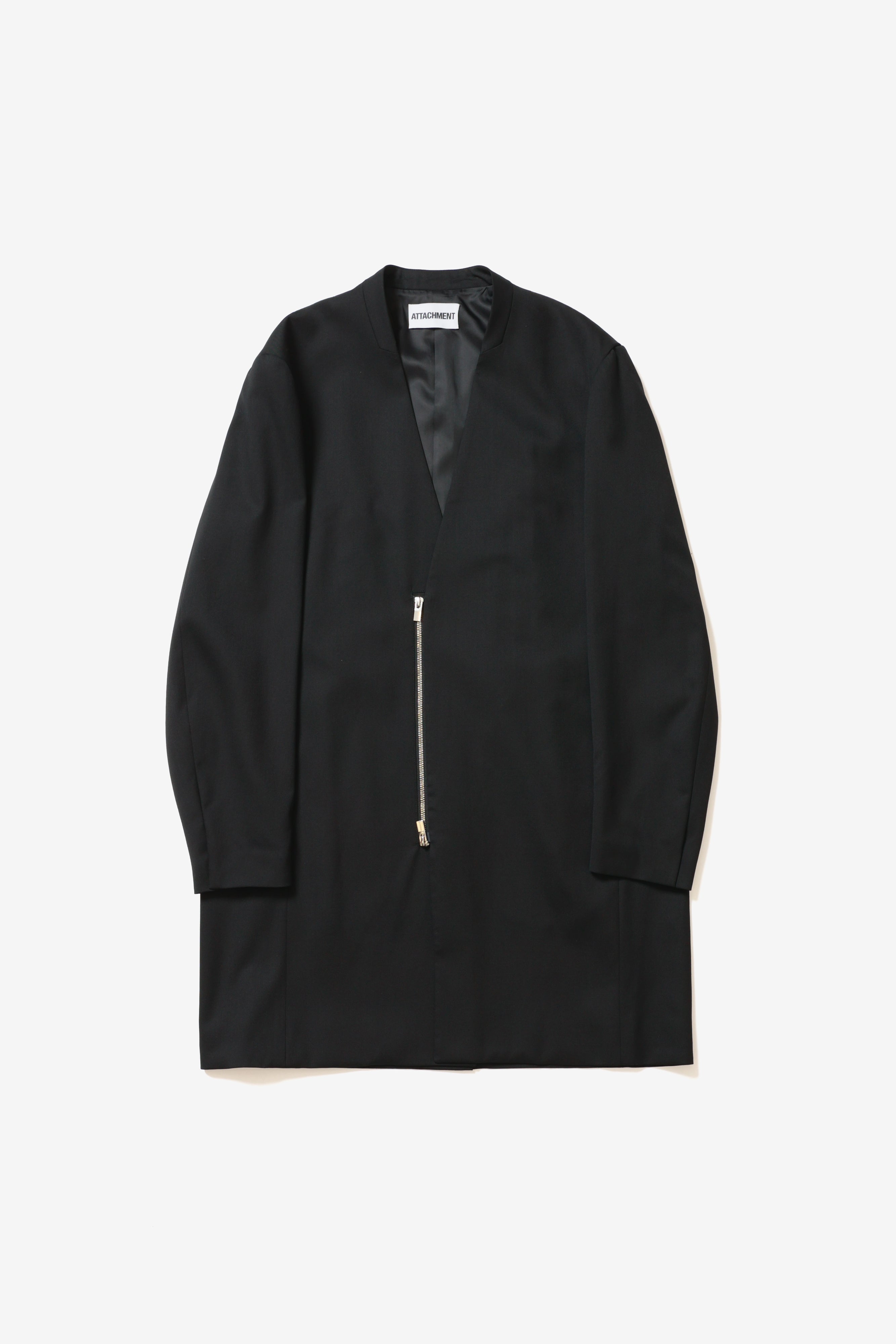 限定商品 AC52-120 ウール/ポリエステルストレッチギャバジン ノーカラーロングジャケット