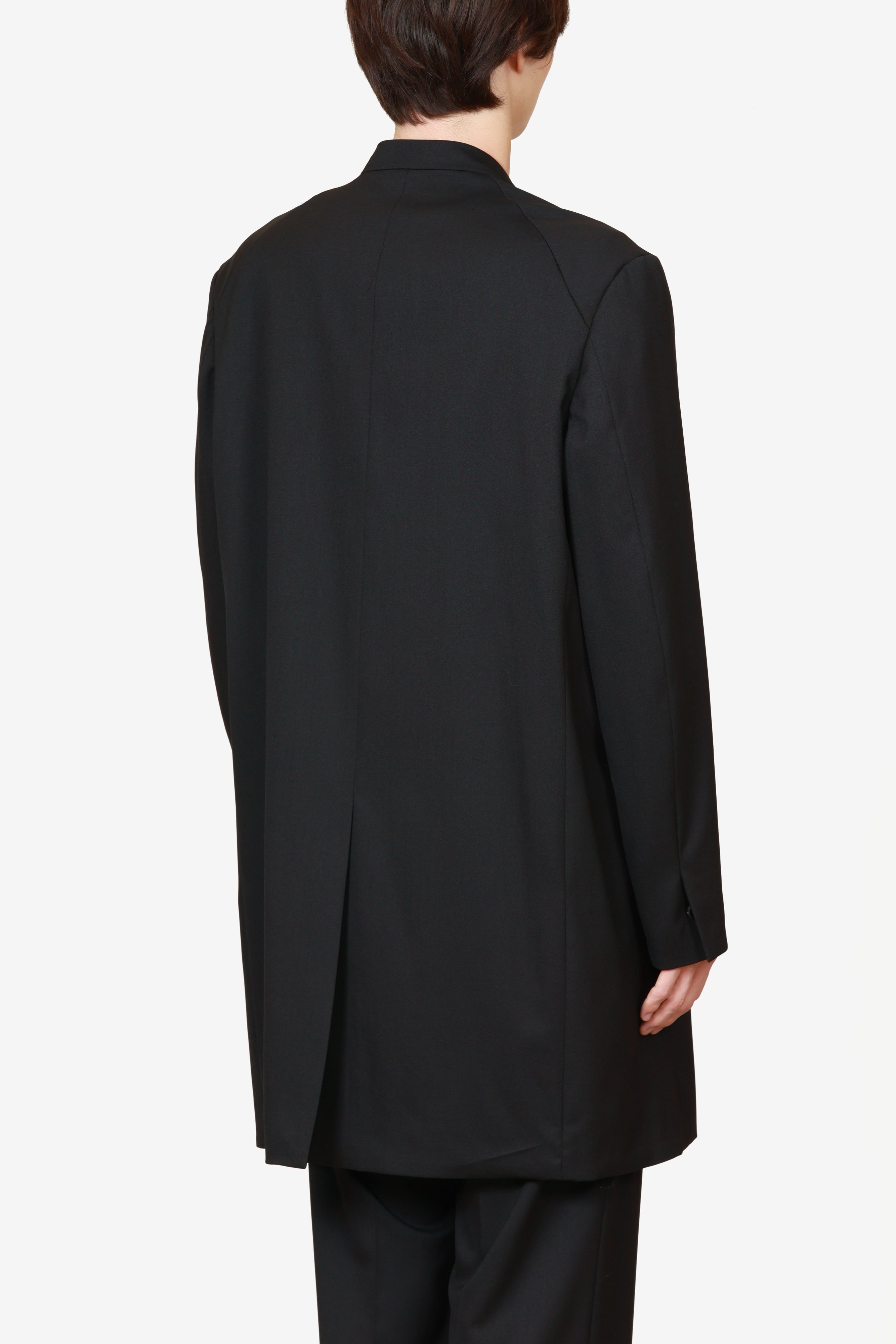 限定商品 AC52-120 ウール/ポリエステルストレッチギャバジン ノーカラーロングジャケット