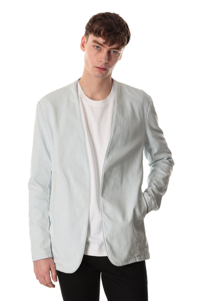 AG32-018 Supima cotton stretch denim collarless jacket (light blue)