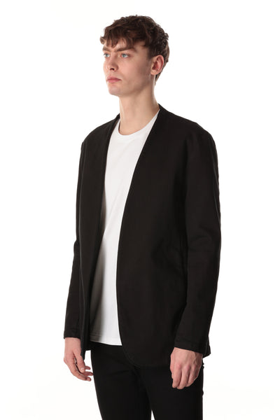 AG32-018 Supima cotton stretch denim collarless jacket (black)