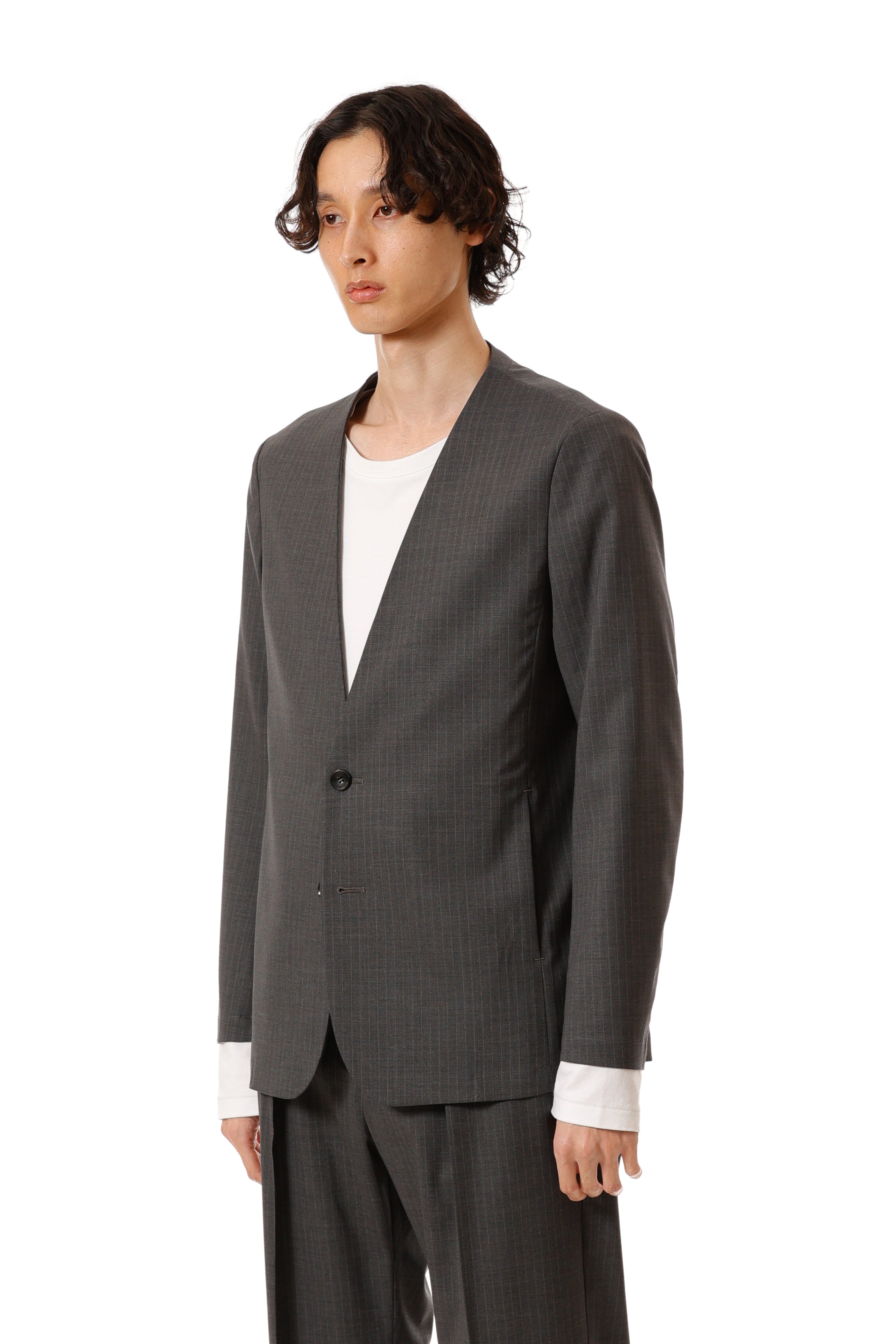 AG52-074 ポリエステル/ウール/シルクギャバジン ノーカラージャケット