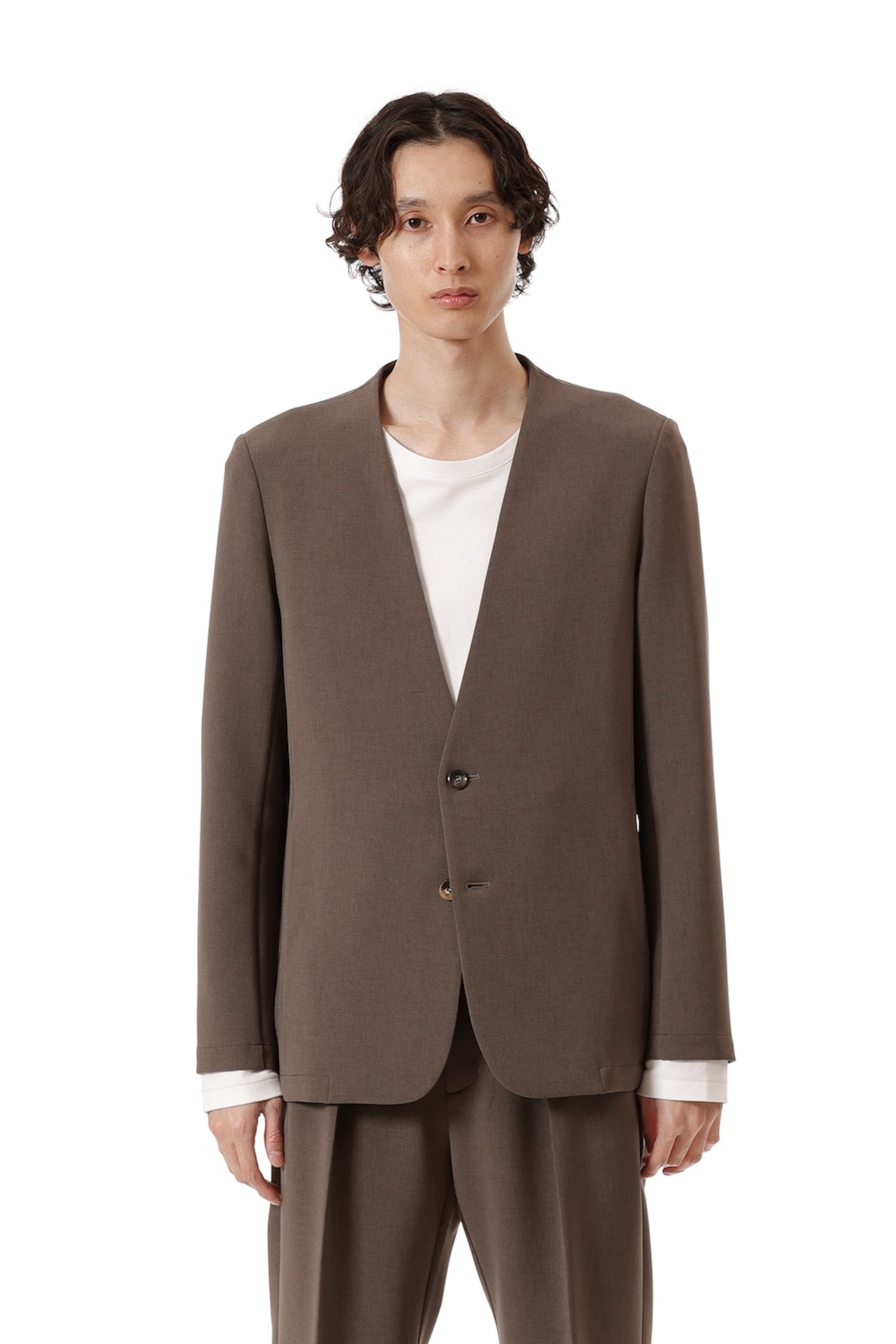 AG52-075 ポリエステルストレッチダブルクロス ノーカラージャケット