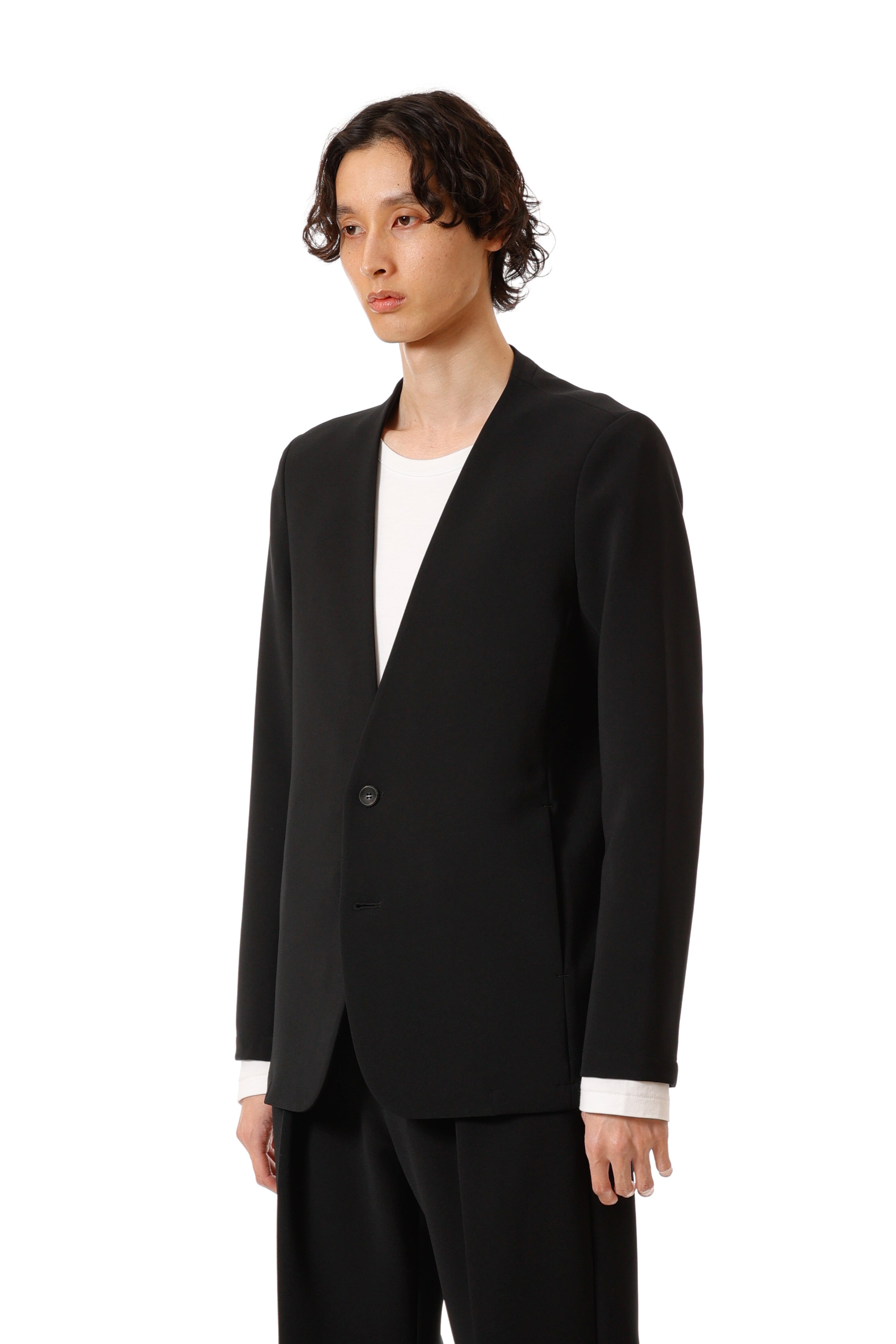 AG52-075 ポリエステルストレッチダブルクロス ノーカラージャケット