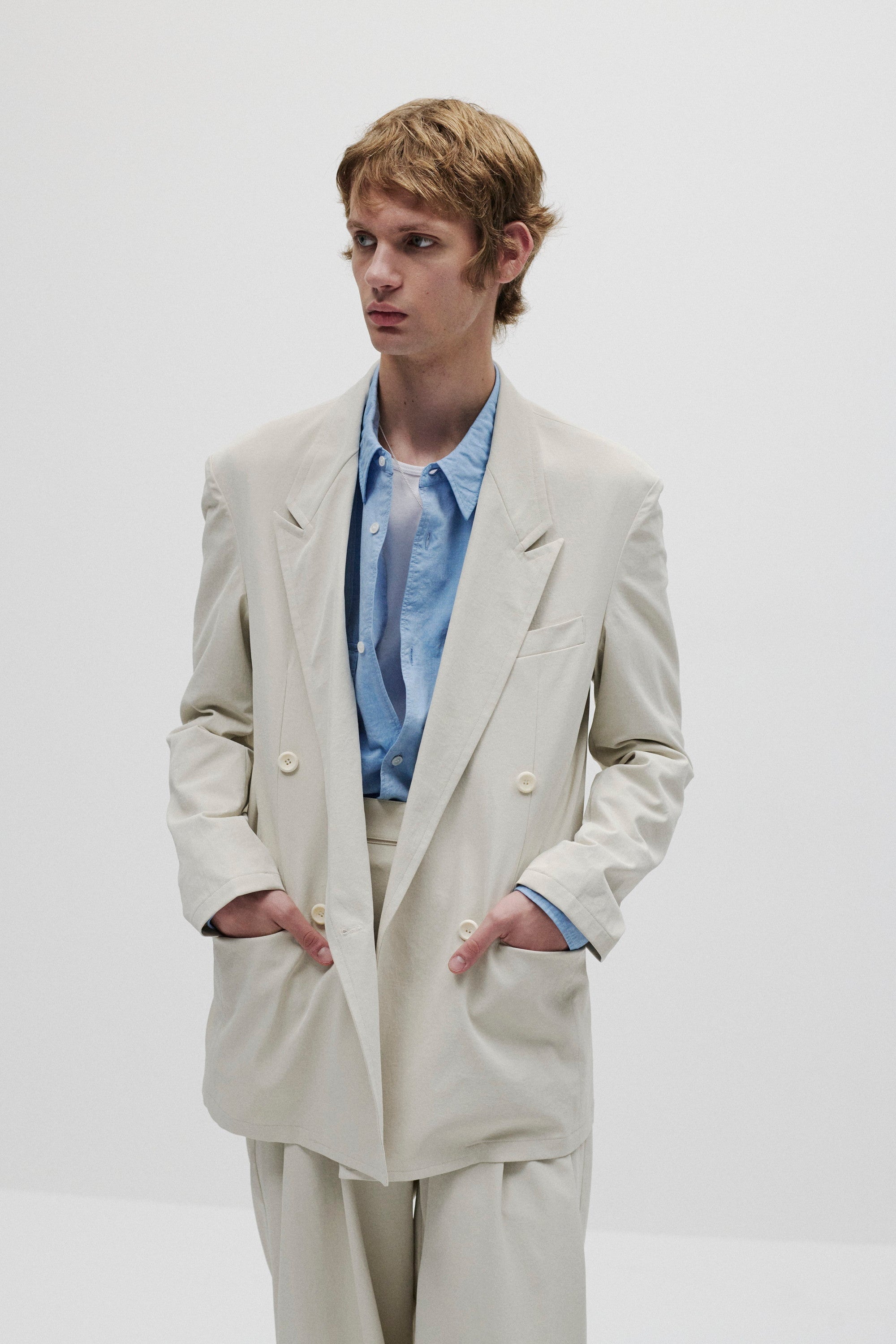 ポリエステル/コットン/リネンドライツイル ダブルブレステッドジャケット