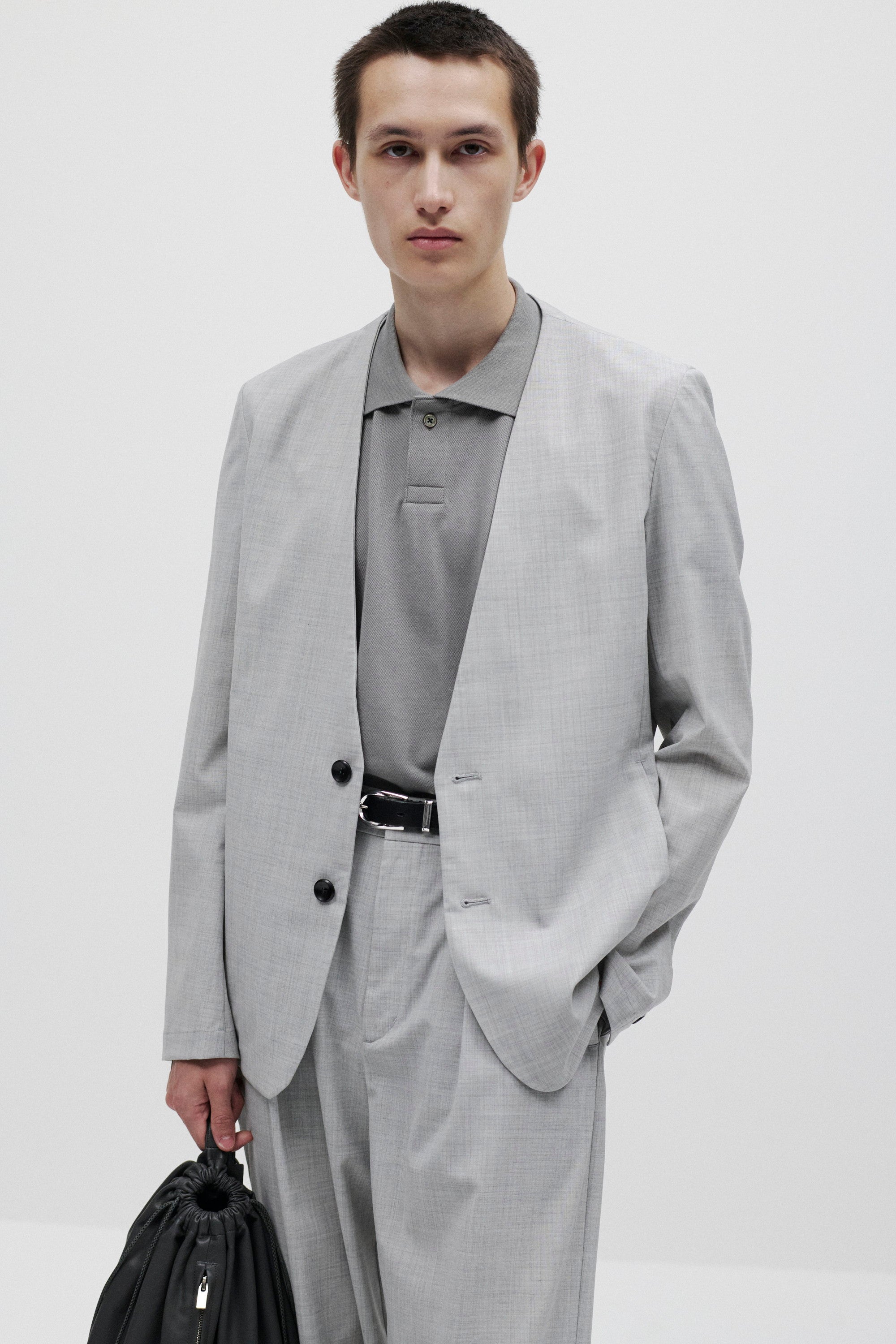 ウール/トリアセテート ストレッチトロ カラーレスジャケット