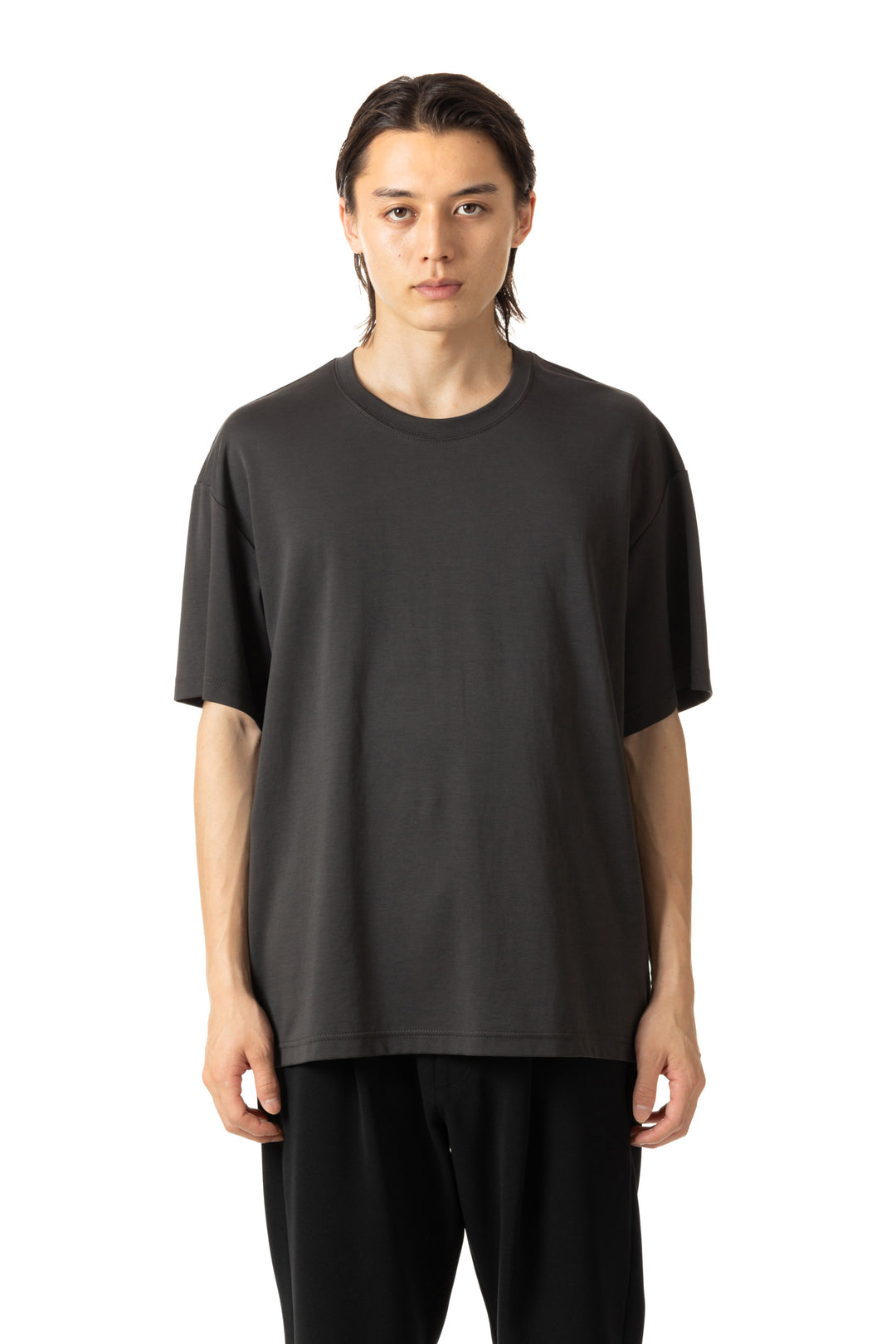 ダークパープル コットン Tシャツ EVANE] エバン オーバーサイズ コットン ストレッチ SILVER ロゴ