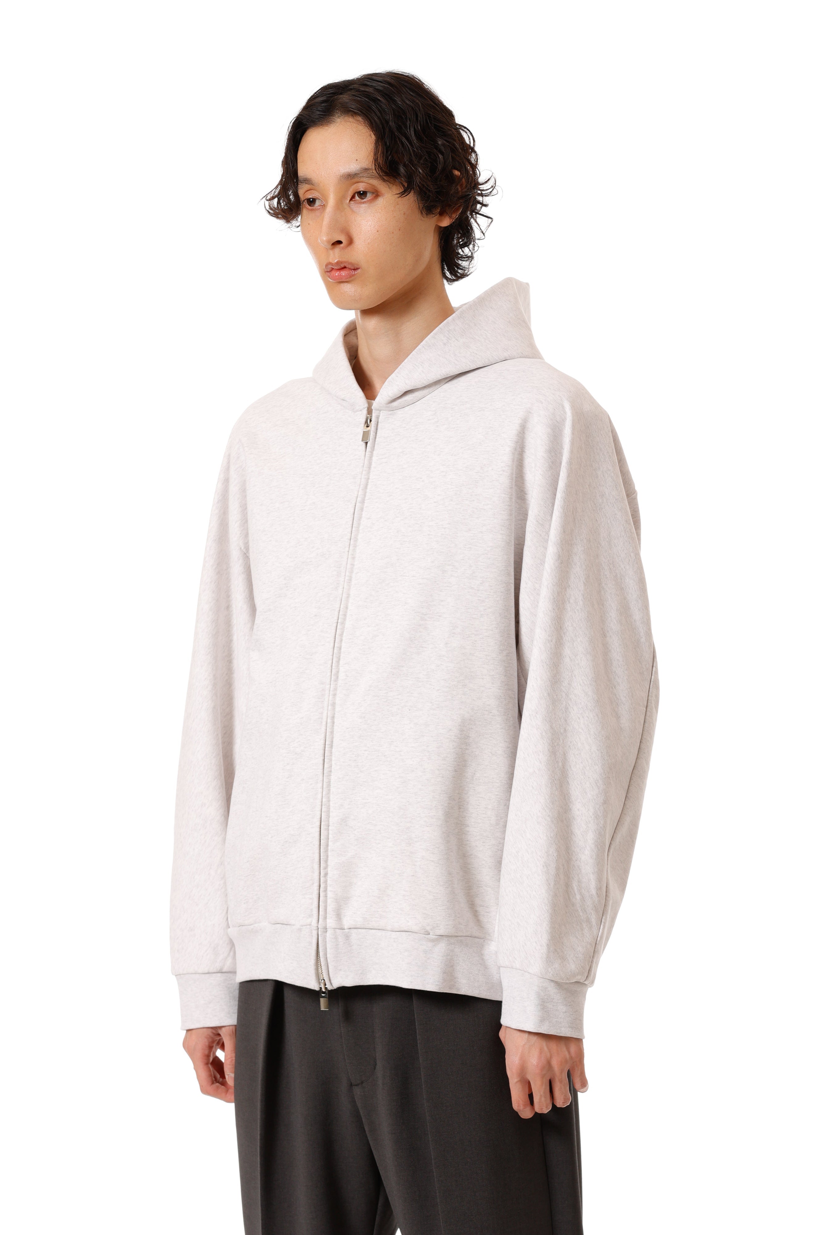 AJ52-051 コットンストレッチテリー オーバーサイズジップアップフーディ