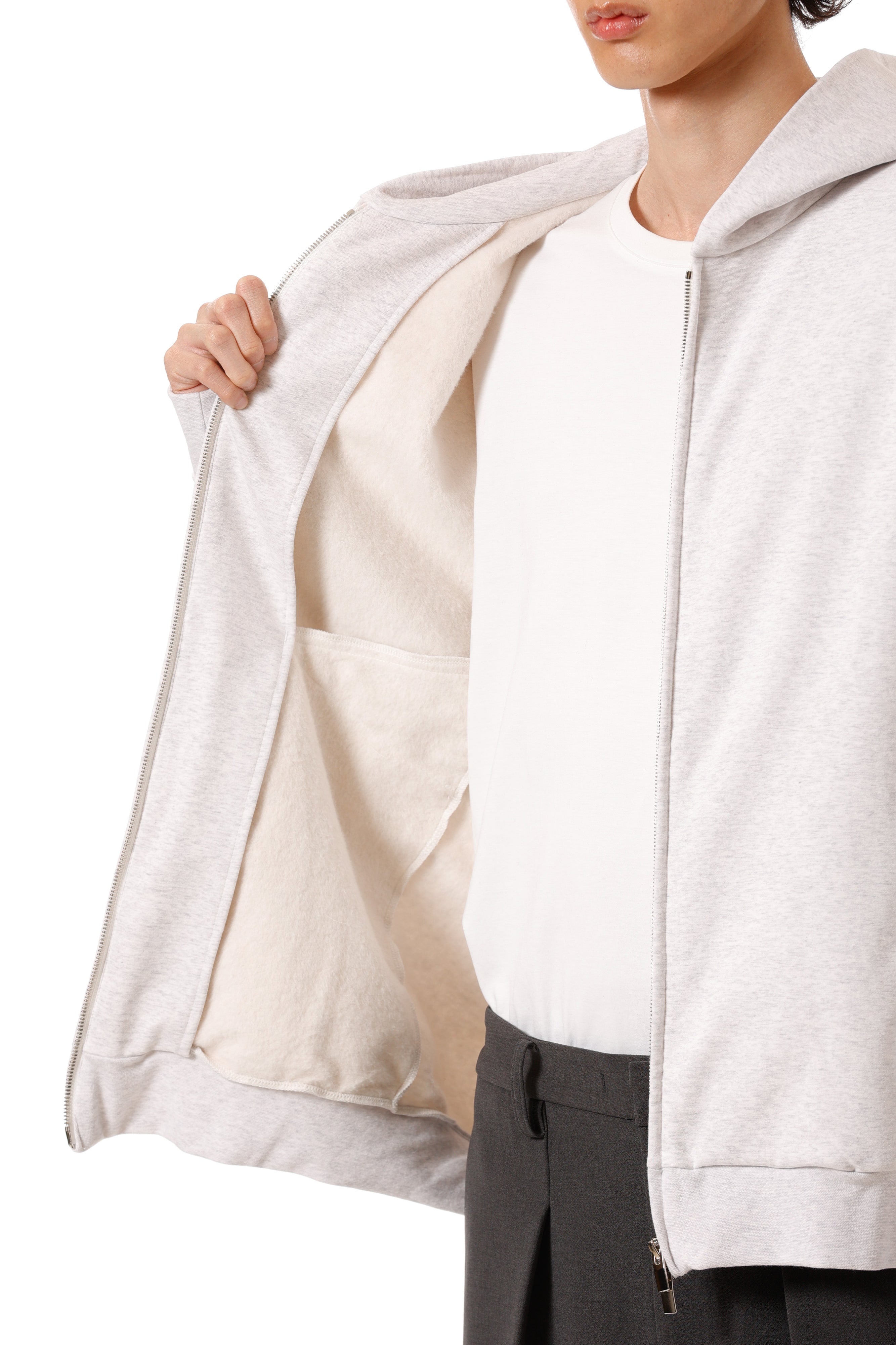 AJ52-051 コットンストレッチテリー オーバーサイズジップアップフーディ