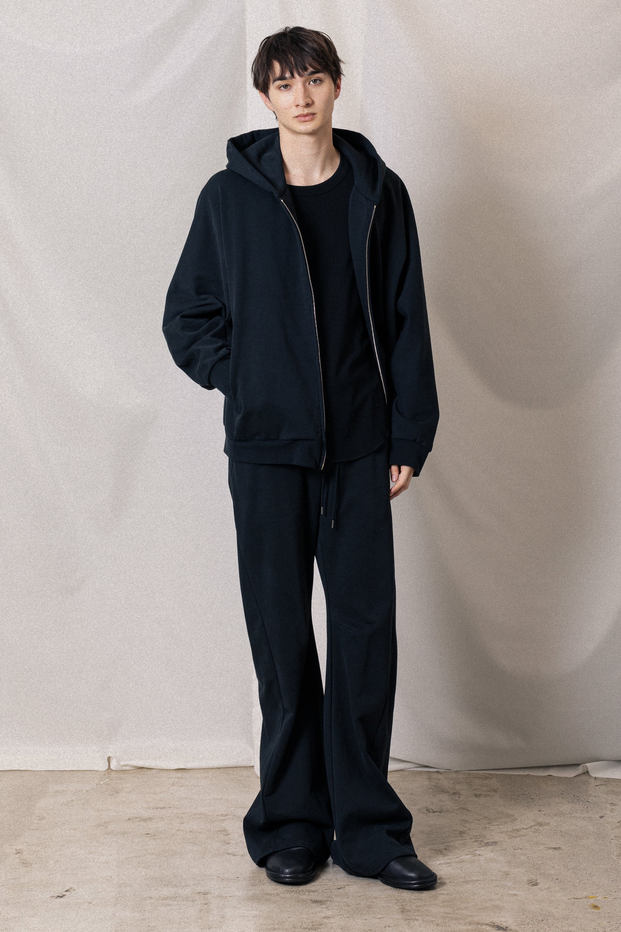 AJ52-051 コットンストレッチテリー オーバーサイズジップアップフーディ