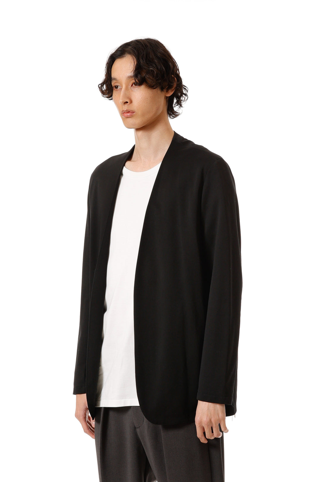 AJ52-085 コットンダブルフェイス ノーカラーカーディガン
