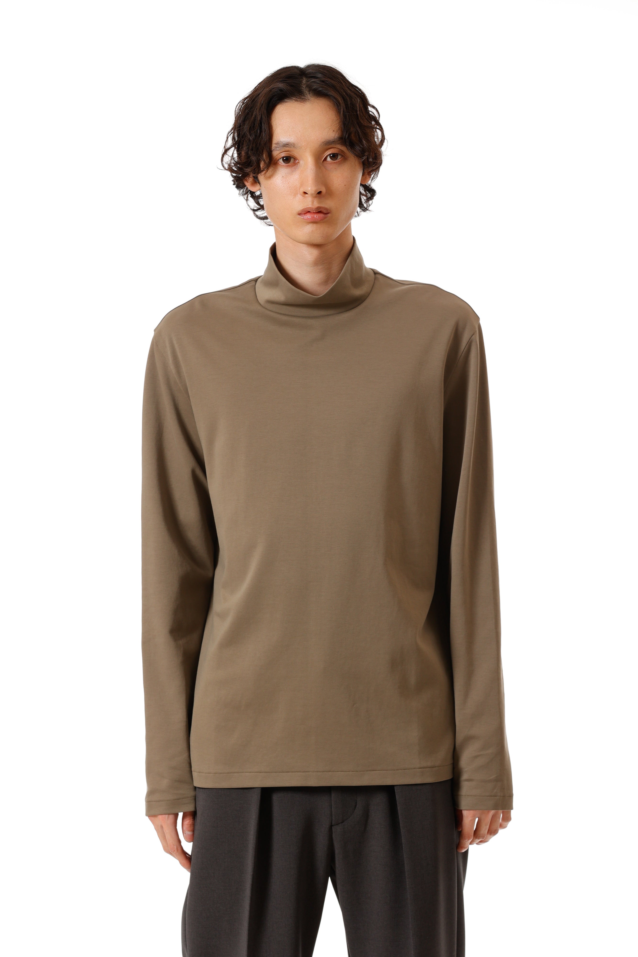 AJ52-087 コットンダブルフェイス スリムフィットハイネックL/S カットソー