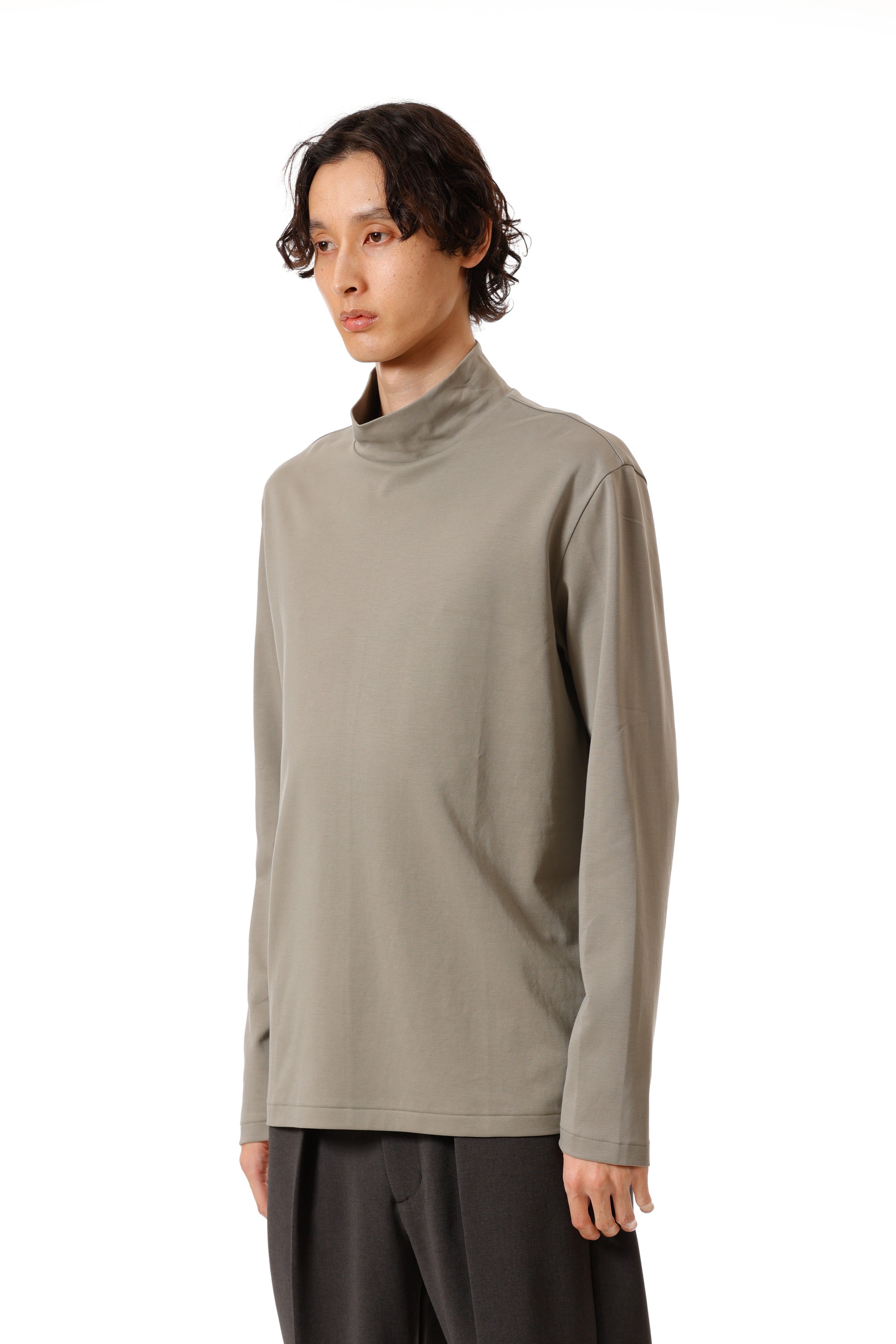 AJ52-087 コットンダブルフェイス スリムフィットハイネックL/S カットソー