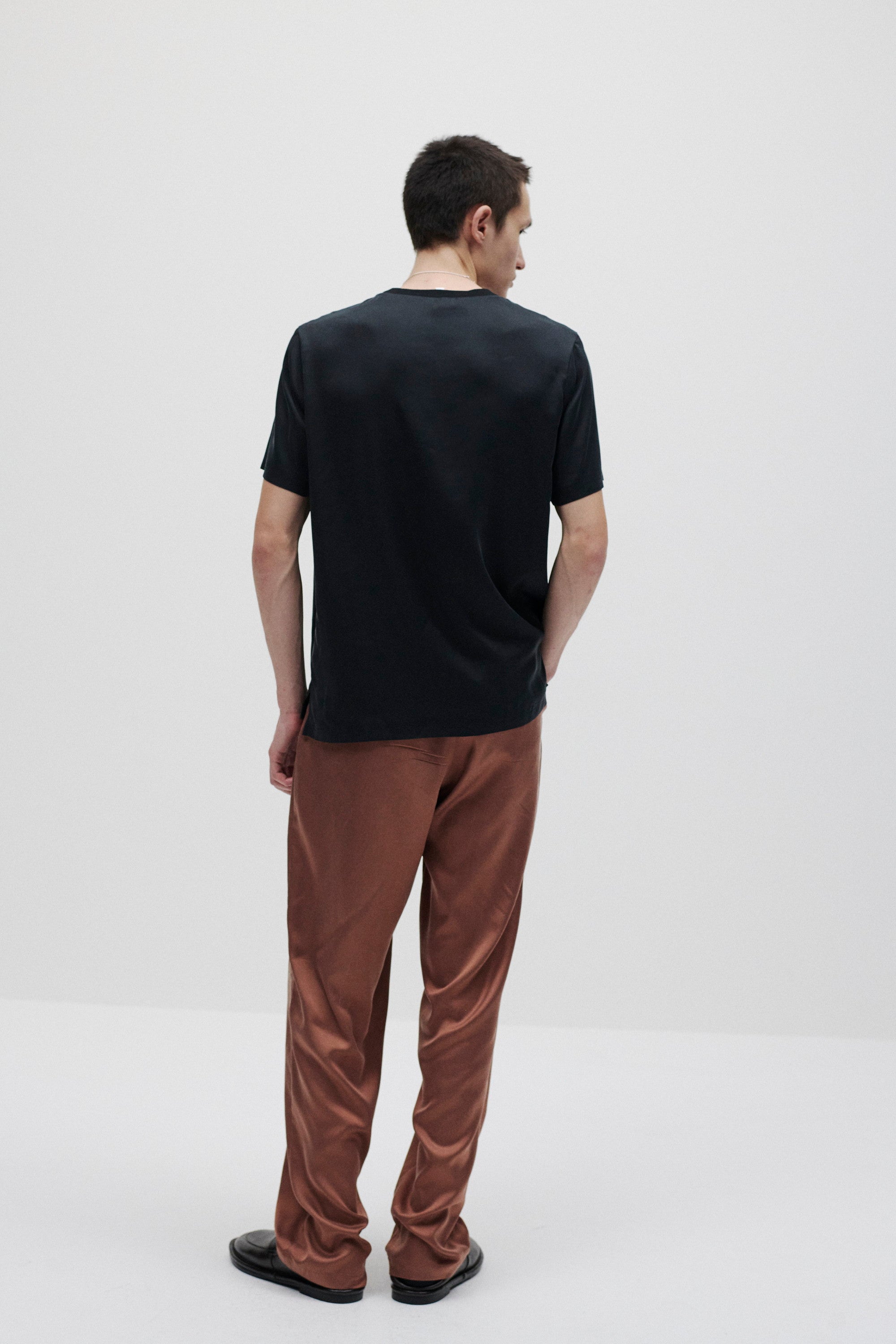 キュプラ/ポリエステル フィブリルサテン S/S Tシャツ