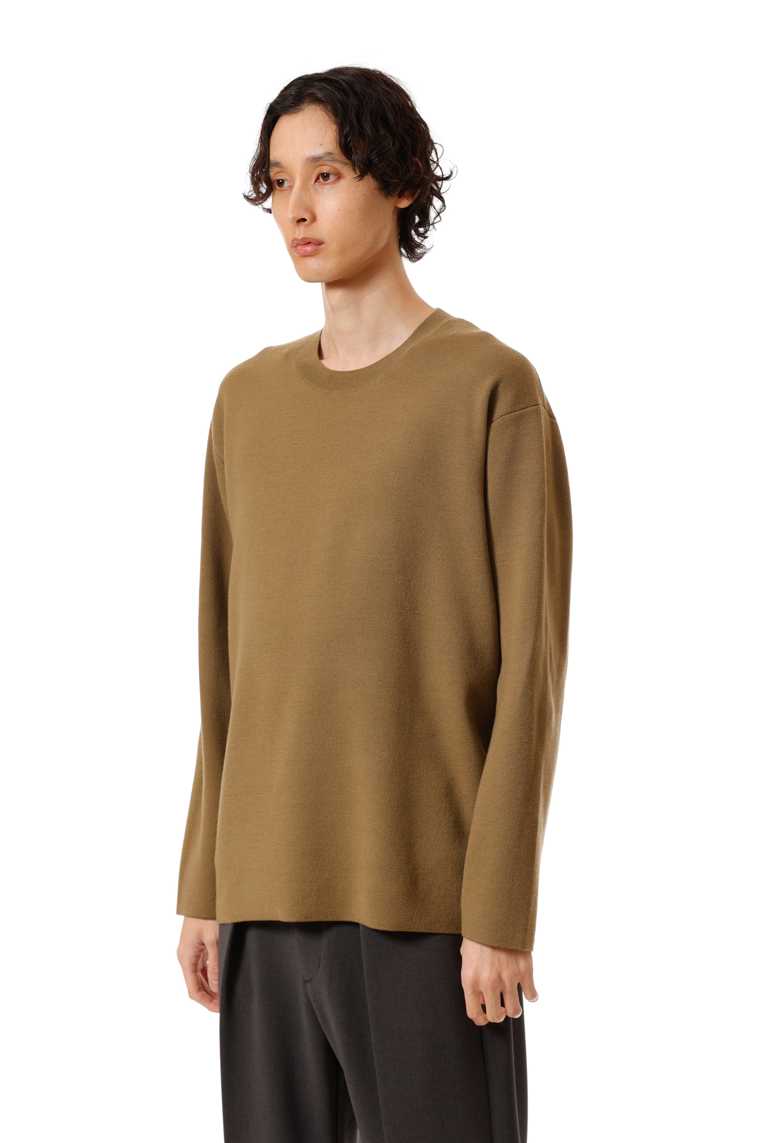 AK52-033 ウール×ポリエステルダブルフェイスニット クルーネックプルオーバー