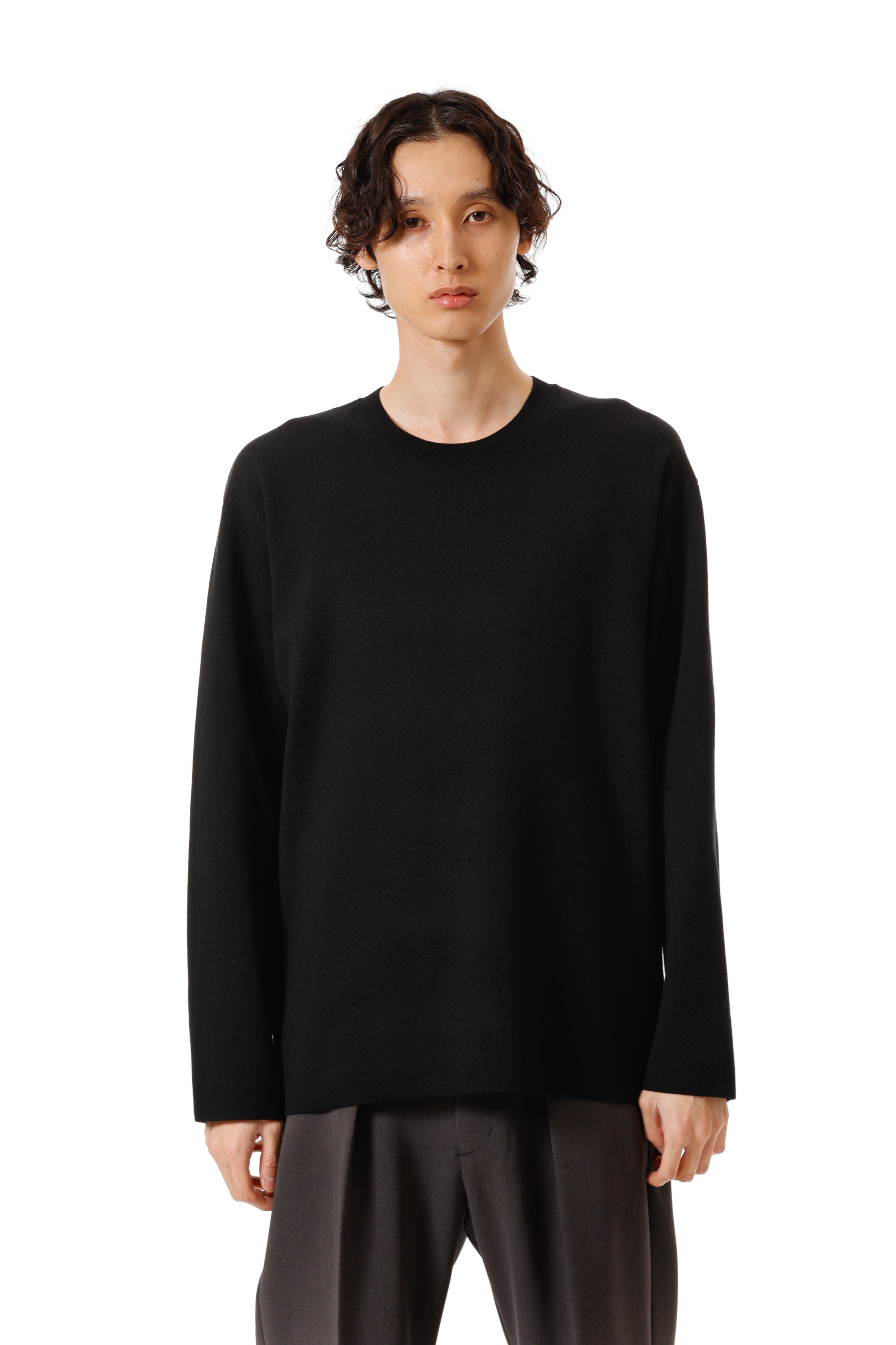 AK52-033 ウール×ポリエステルダブルフェイスニット クルーネックプルオーバー