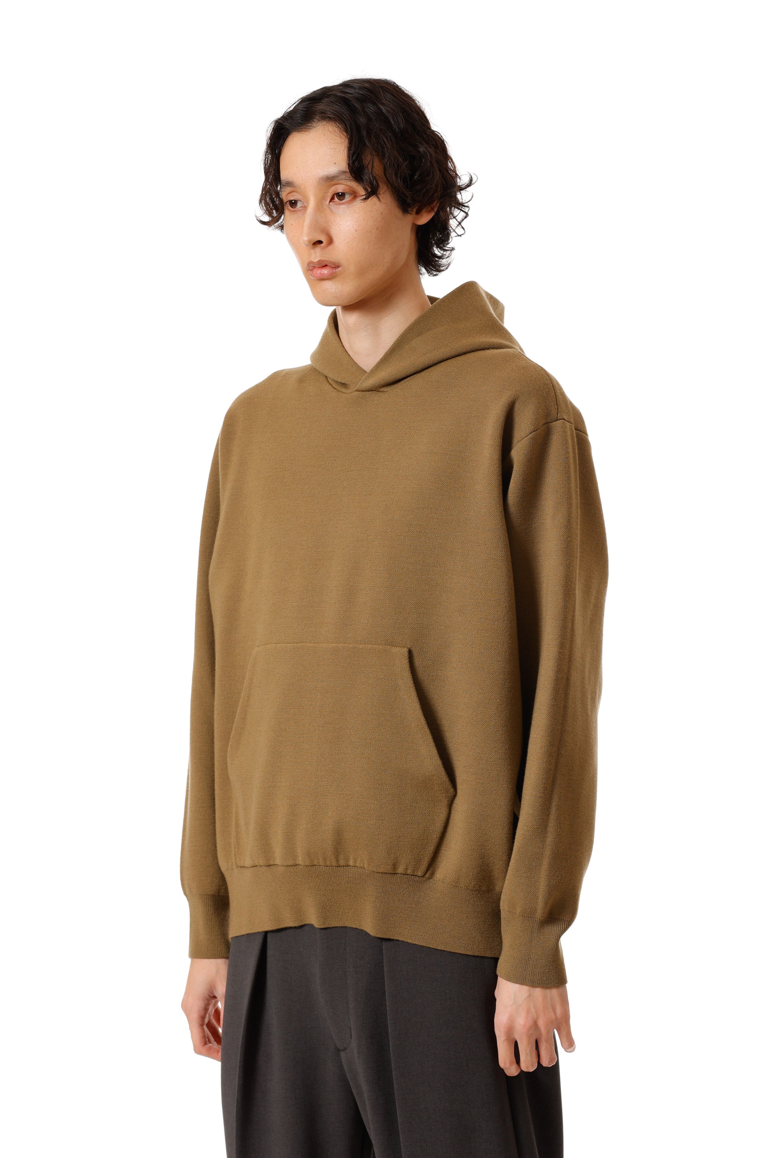 AK52-034 ウール×ポリエステルダブルフェイスニット フーディ