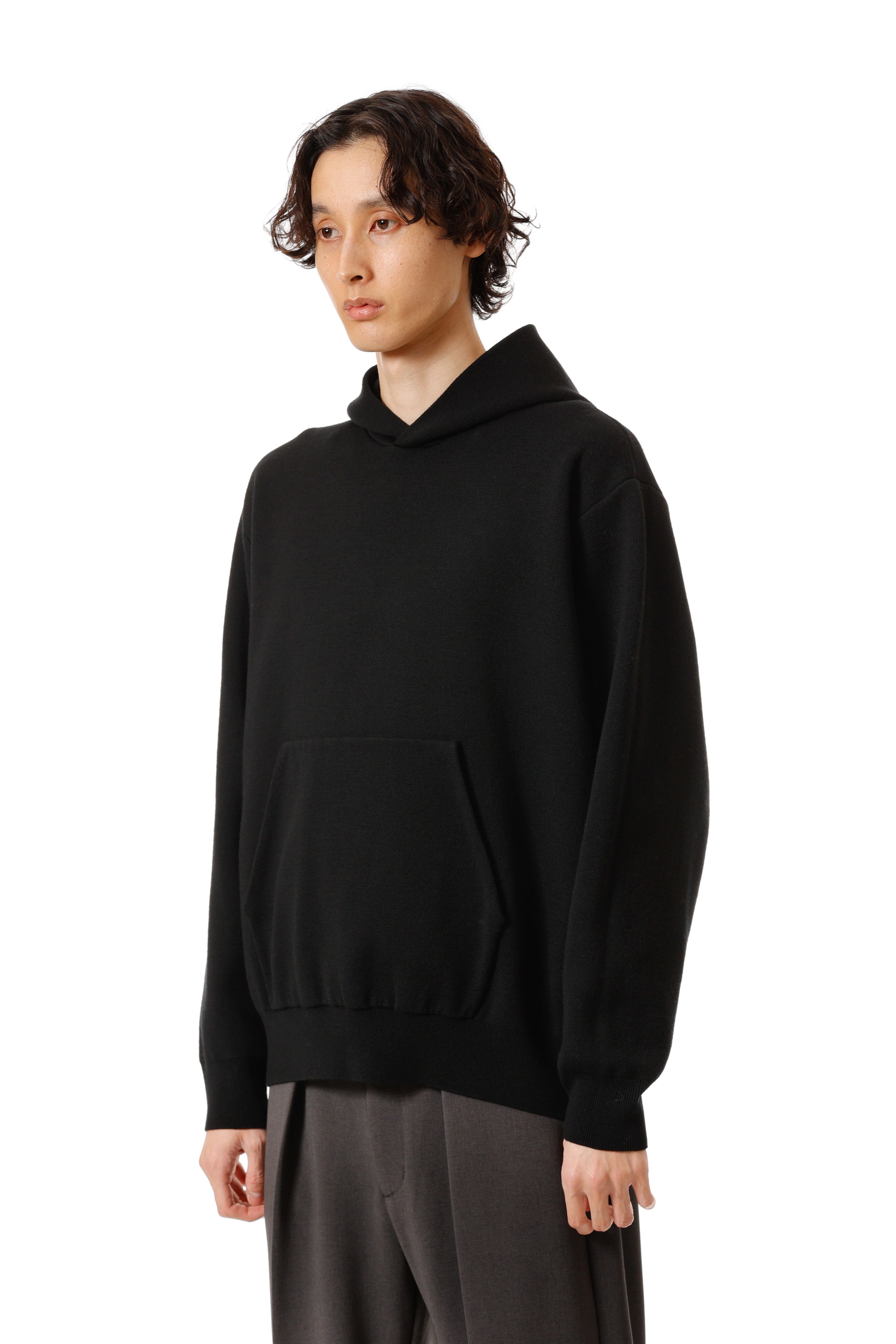 AK52-034 ウール×ポリエステルダブルフェイスニット フーディ