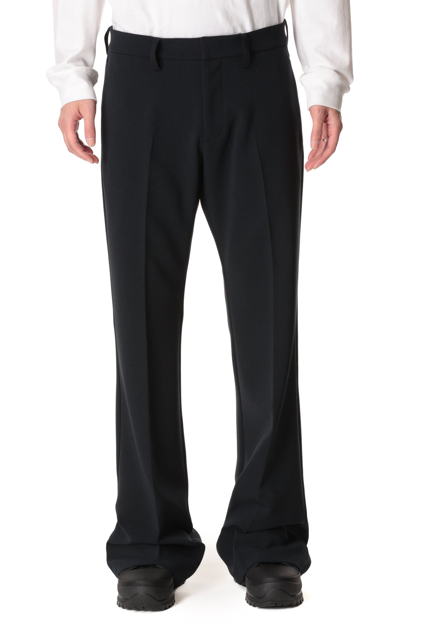 AP32-068 Polyester stretch double cross flare pants