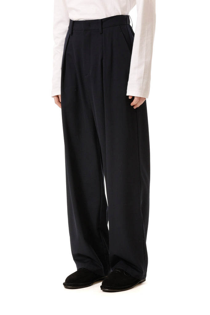 interim ブラックウールギャバジン ワンタック バギースラックス パンツ INTÉRIM / インテリム】PURE BLACK WOOL GABERDINE 1-TUCK BAGGY