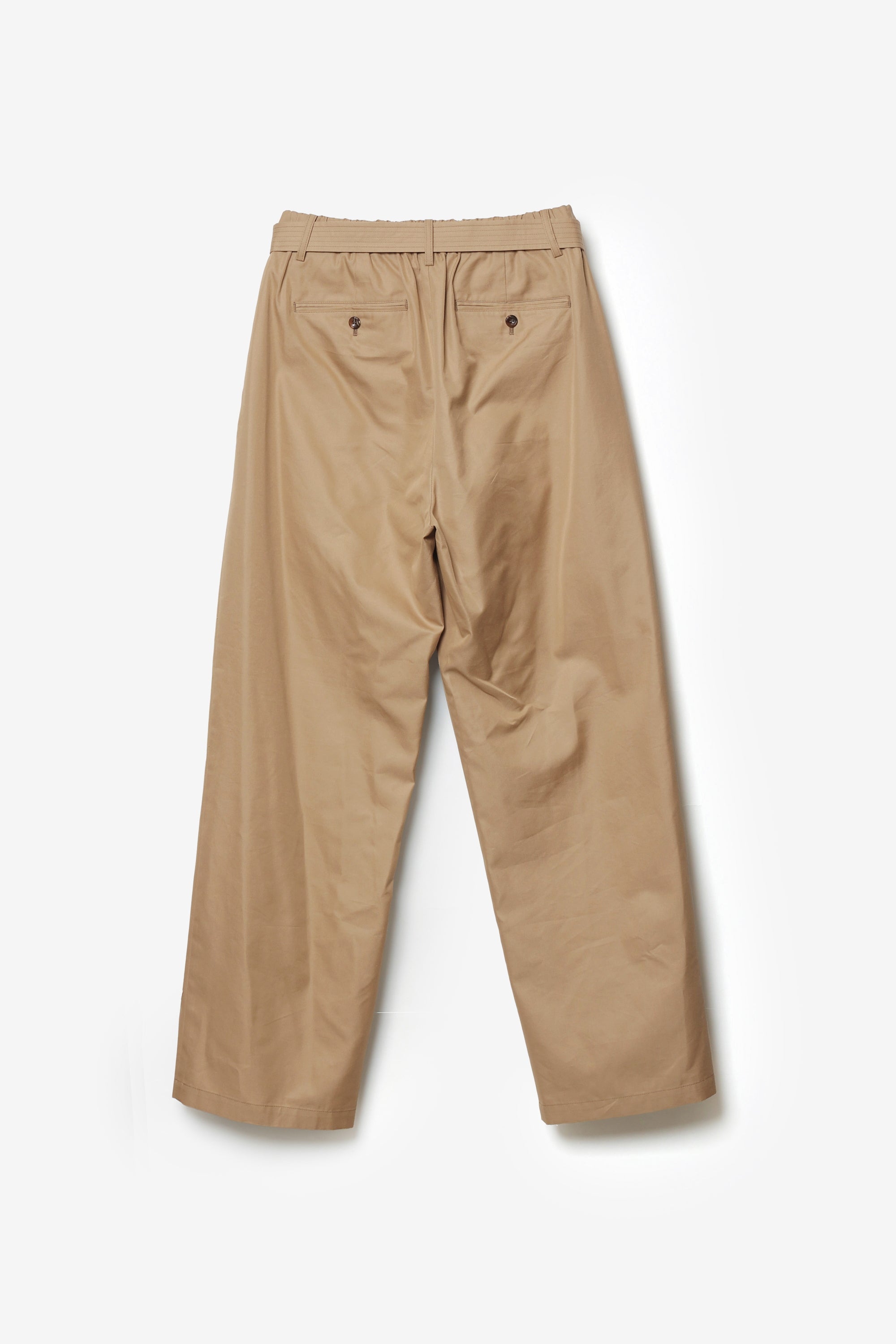 コットン/シルクギャバジン ベルト付き1タックパンツ