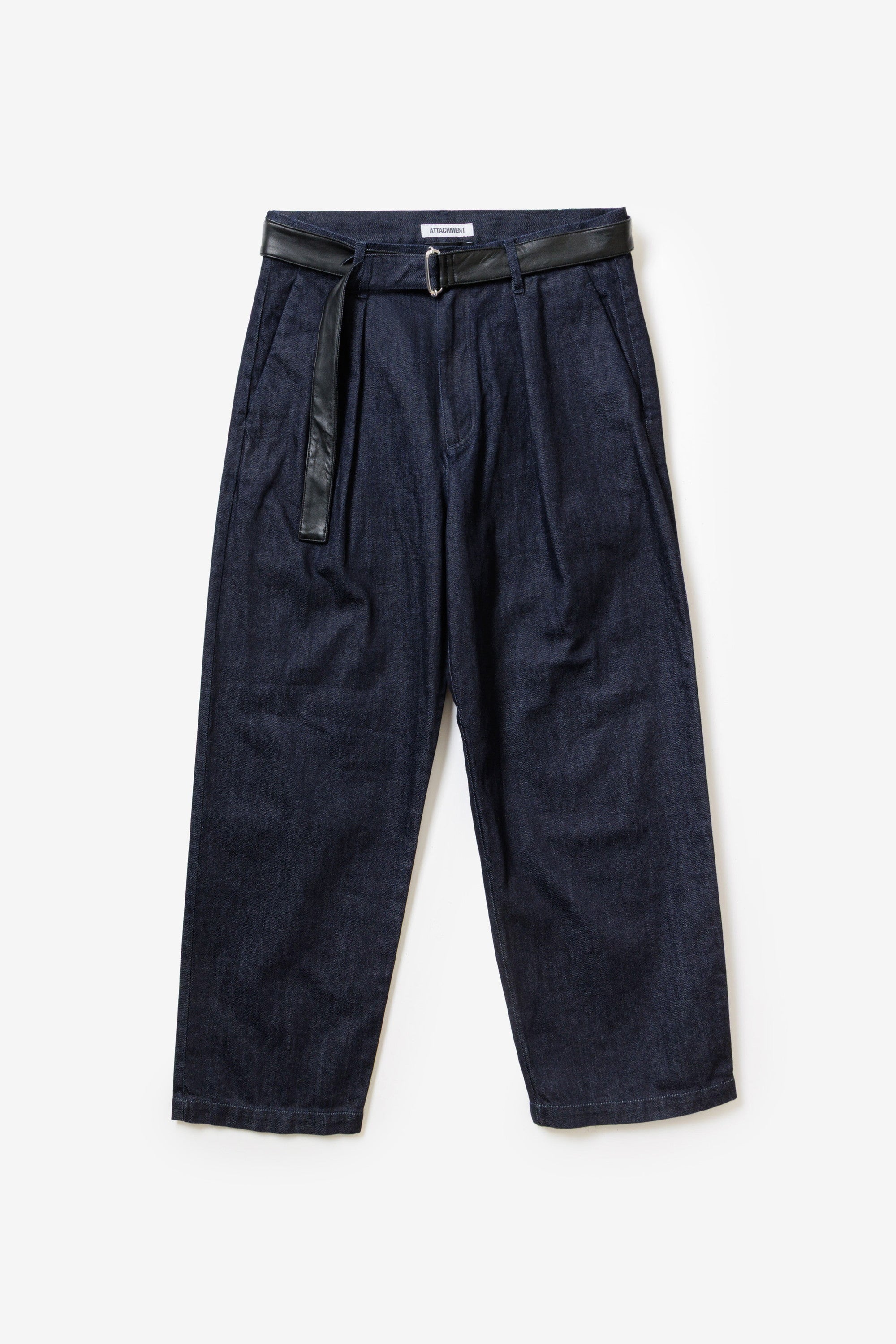 ATTACHMENT × JAPAN DENIM　LEATHER BELTED ONEWASH PANTS
