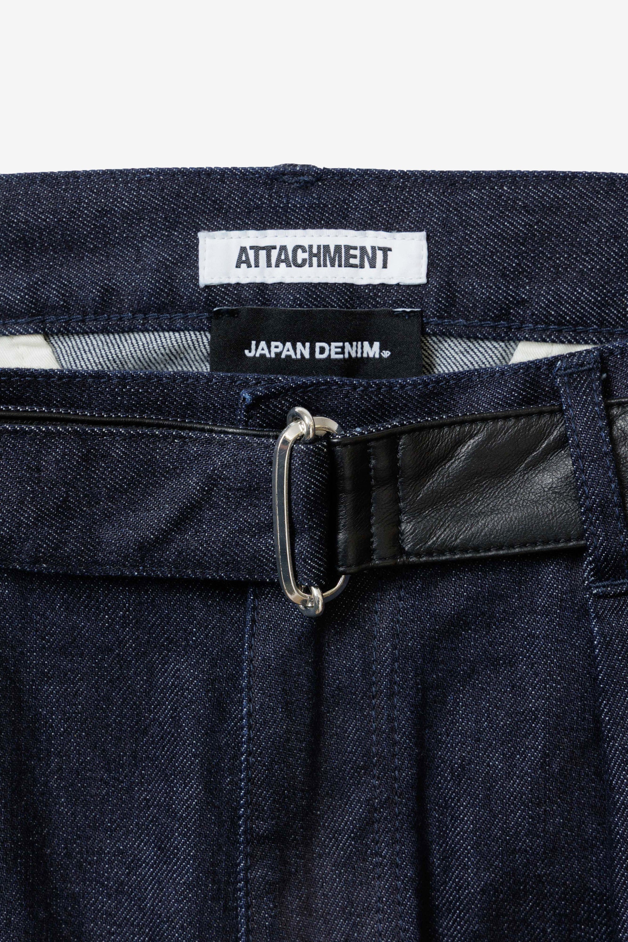 ATTACHMENT × JAPAN DENIM　LEATHER BELTED ONEWASH PANTS