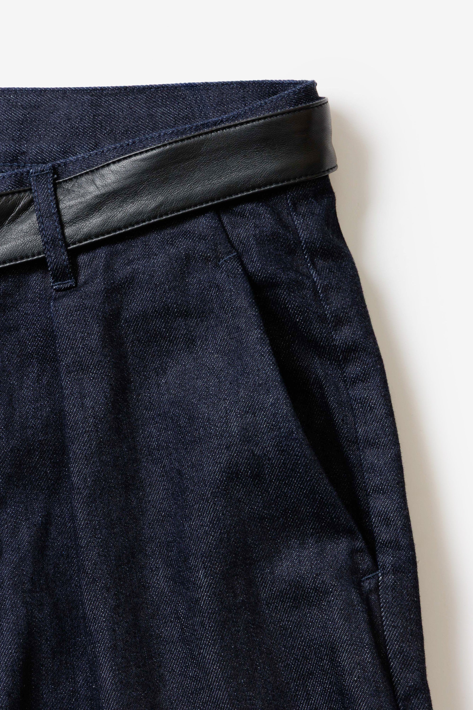 ATTACHMENT × JAPAN DENIM　LEATHER BELTED ONEWASH PANTS