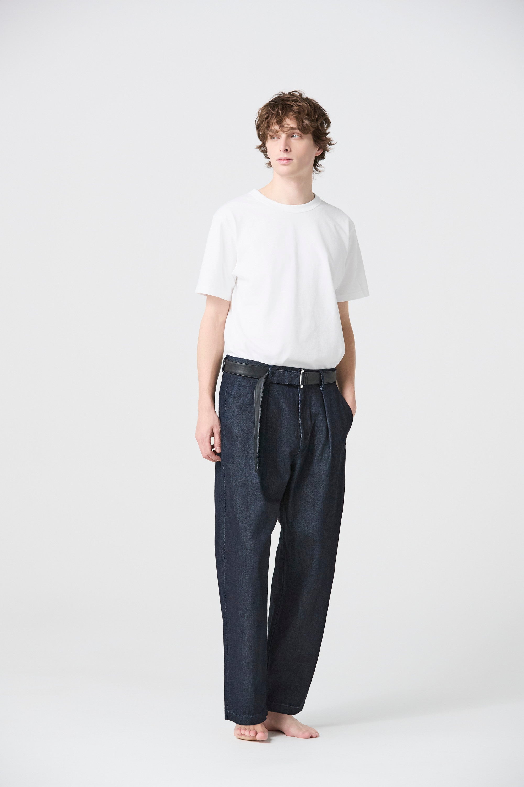 ATTACHMENT × JAPAN DENIM　LEATHER BELTED ONEWASH PANTS